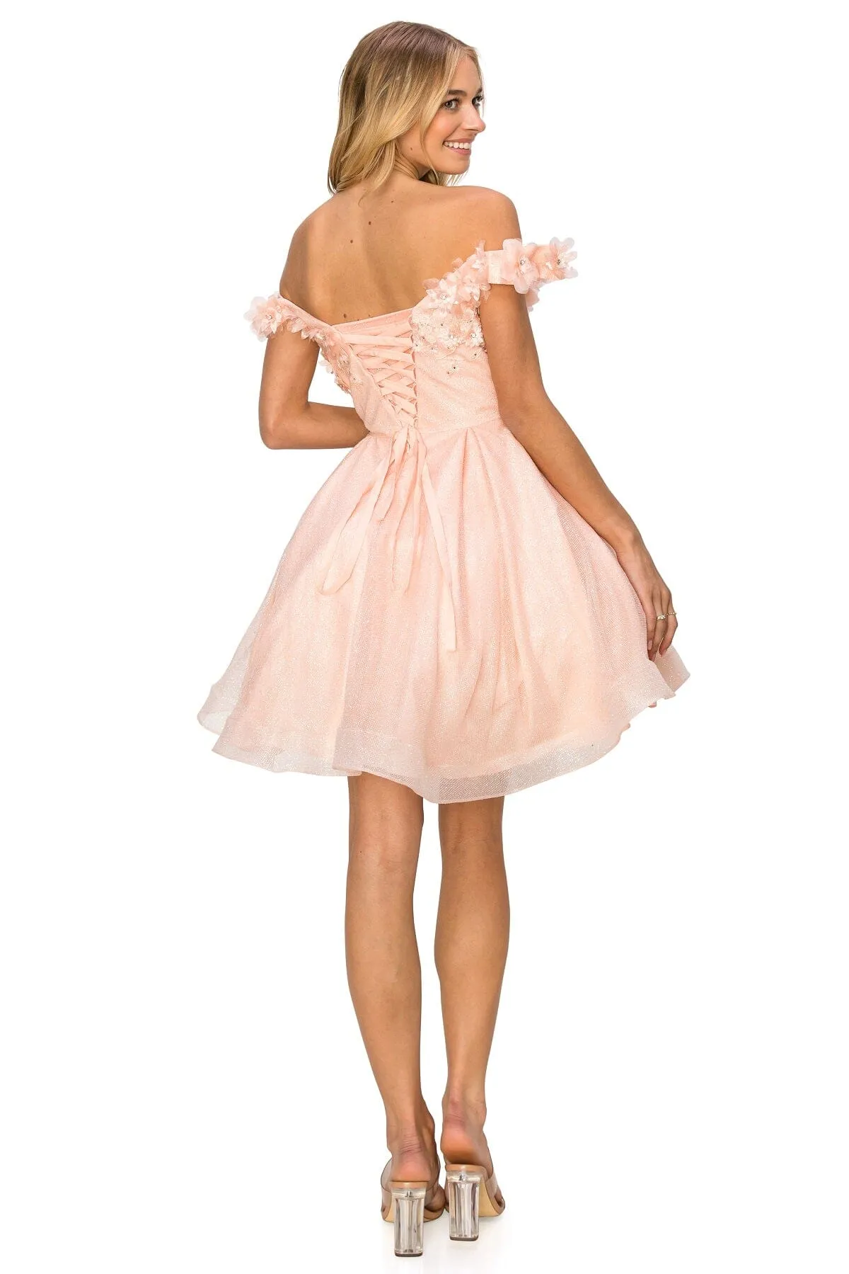 3D Floral Short Off Shoulder Dress by Cinderella Couture 5120J