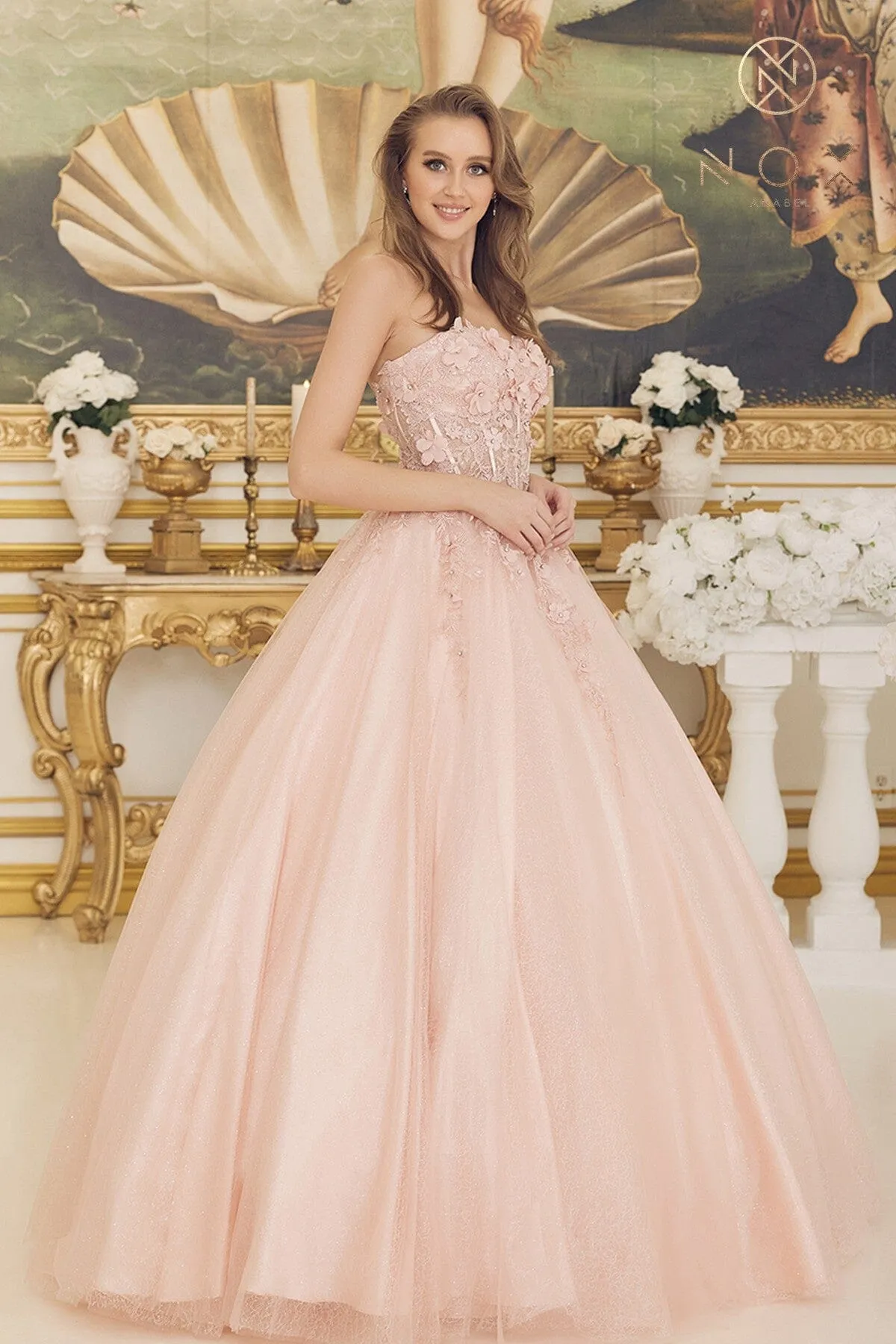 3D Floral Strapless Ball Gown by Nox Anabel CU1192
