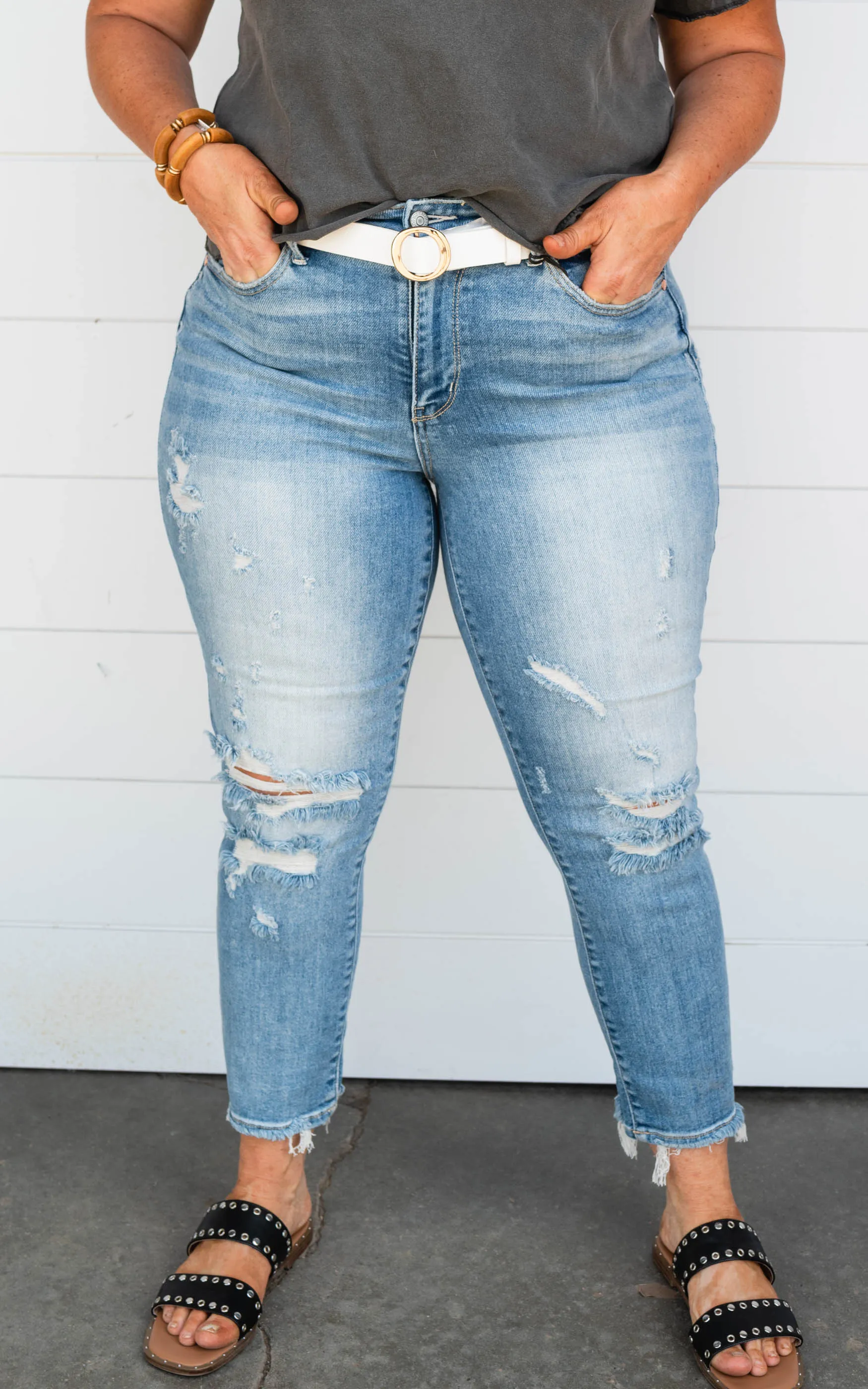 90's Hi Rise Slim Straight Leg Jeans- Judy Blue - Final Sale