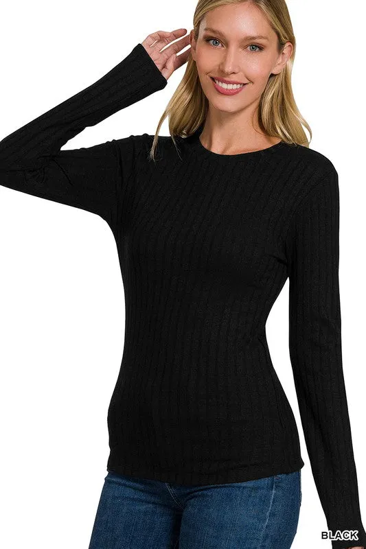 ABBY RIBBED LONG SLEEVE ROUND NECK TOP