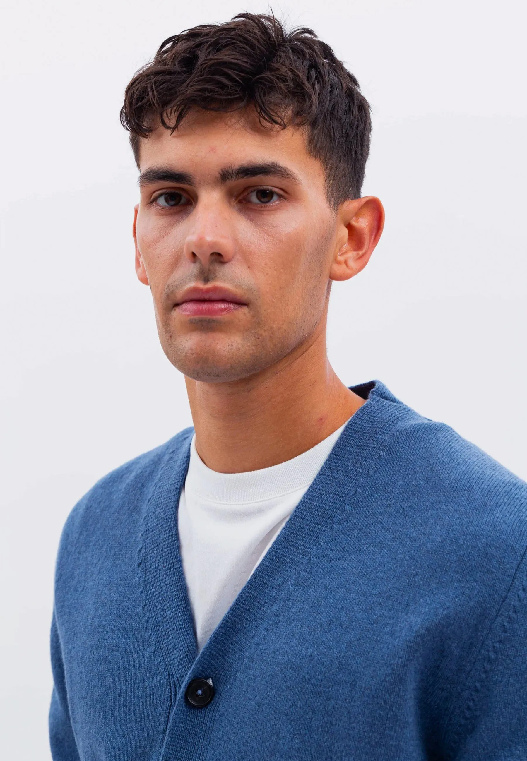 Adam Lambswool Cardigan - Calcite Blue