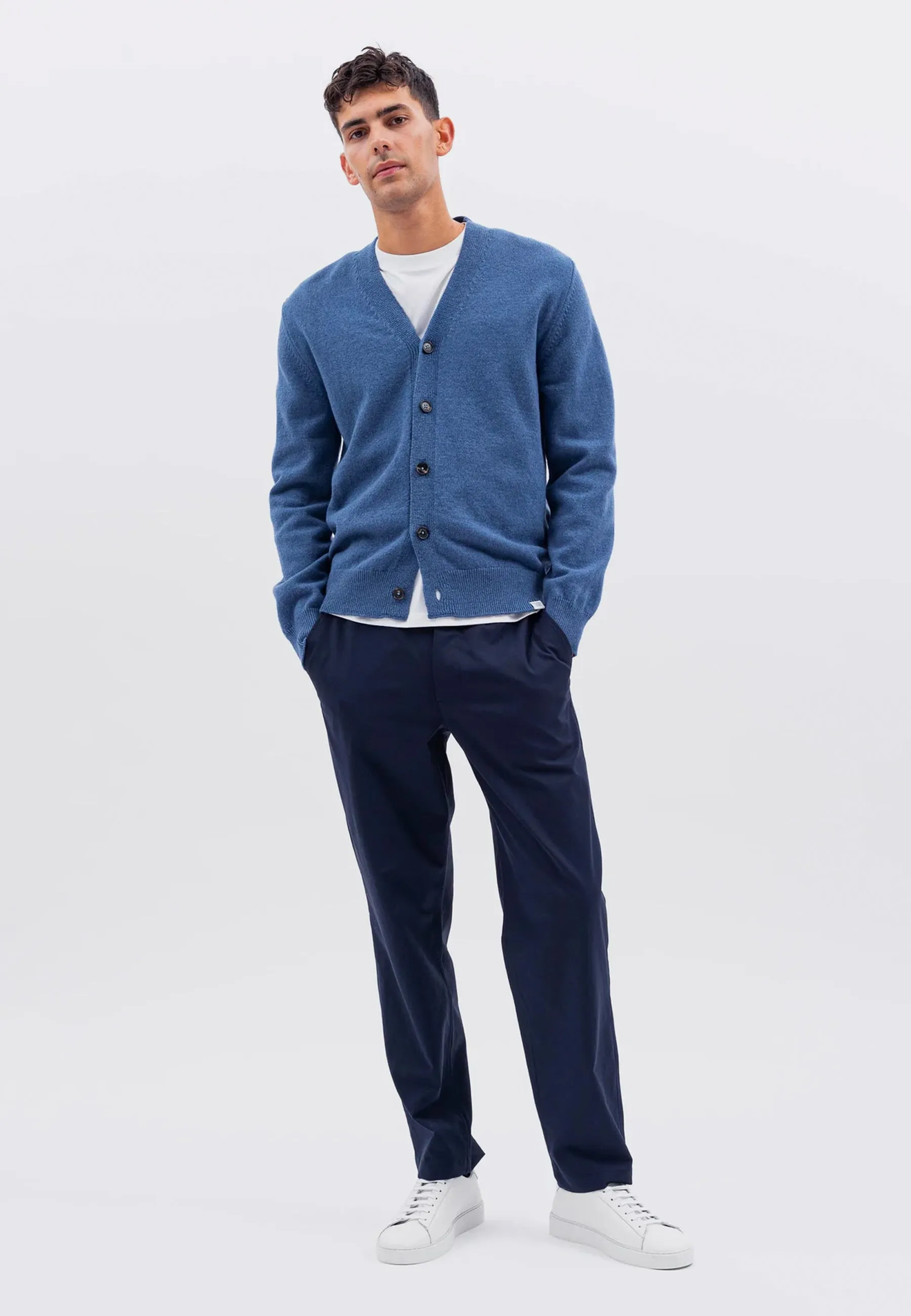 Adam Lambswool Cardigan - Calcite Blue