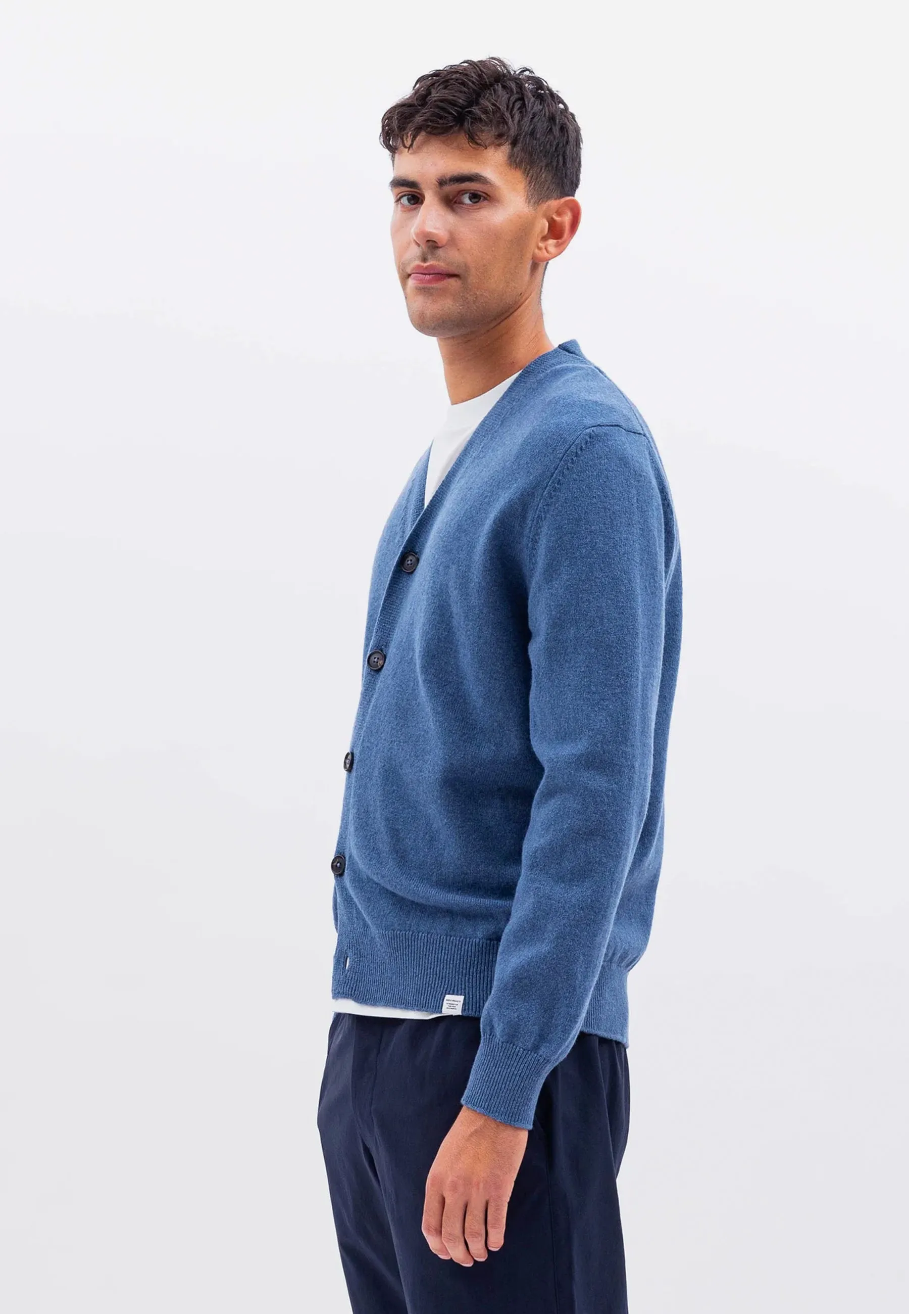 Adam Lambswool Cardigan - Calcite Blue