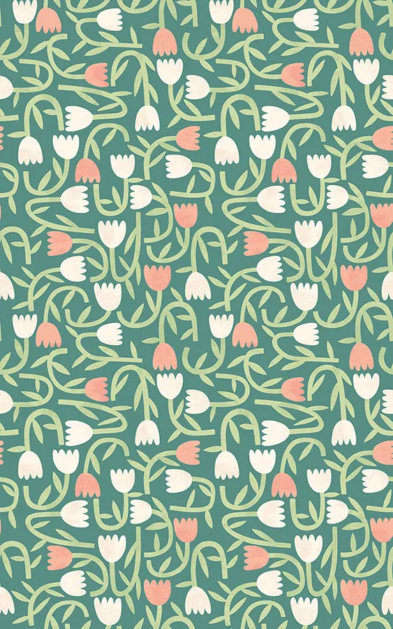 Aino Green Tiny Tulip Wallpaper  | Brewster Wallcovering
