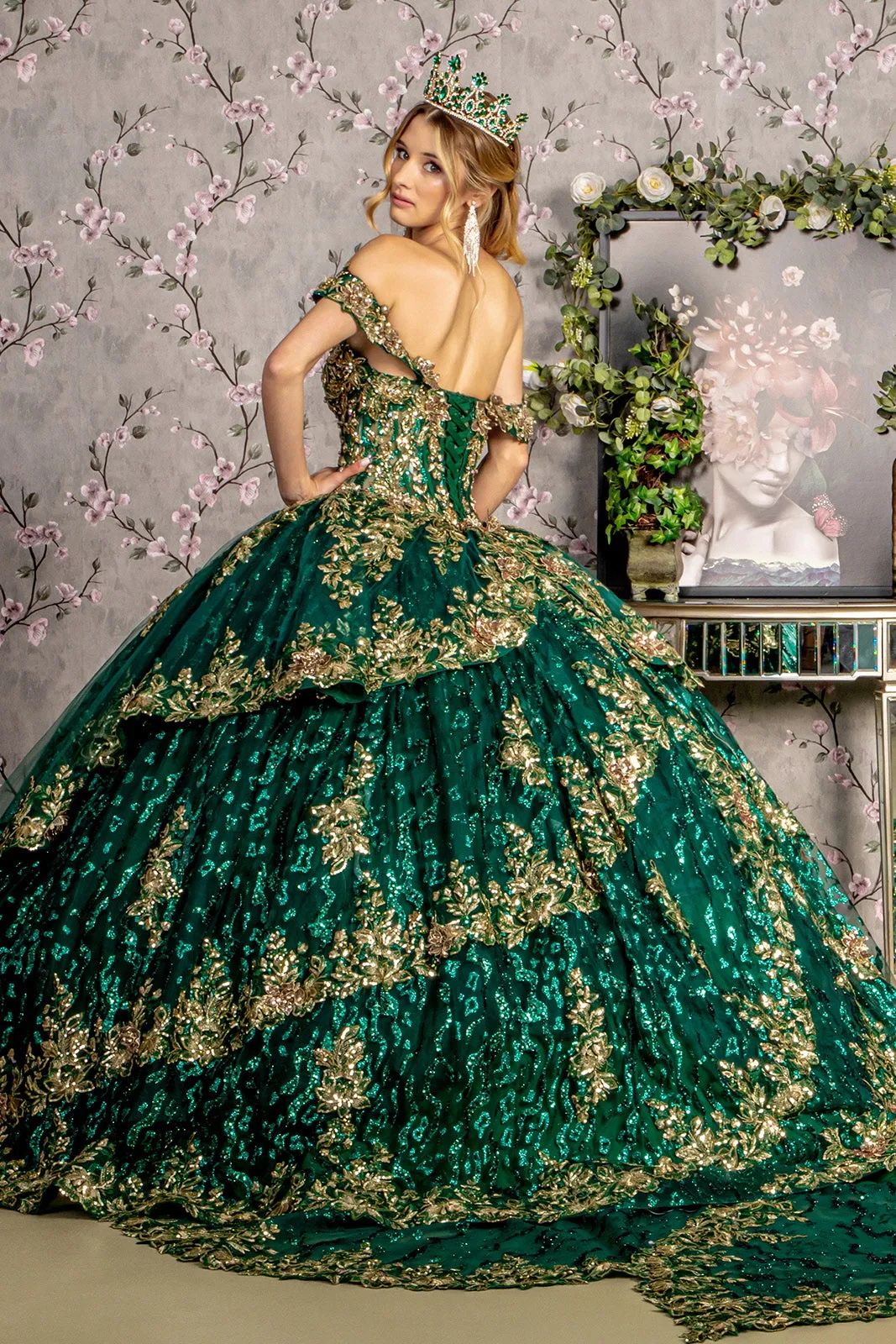 Applique Glitter Off Shoulder Ball Gown by GLS Gloria GL3477