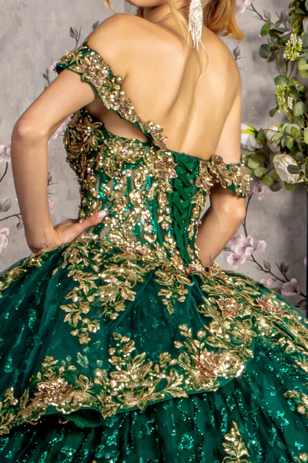 Applique Glitter Off Shoulder Ball Gown by GLS Gloria GL3477