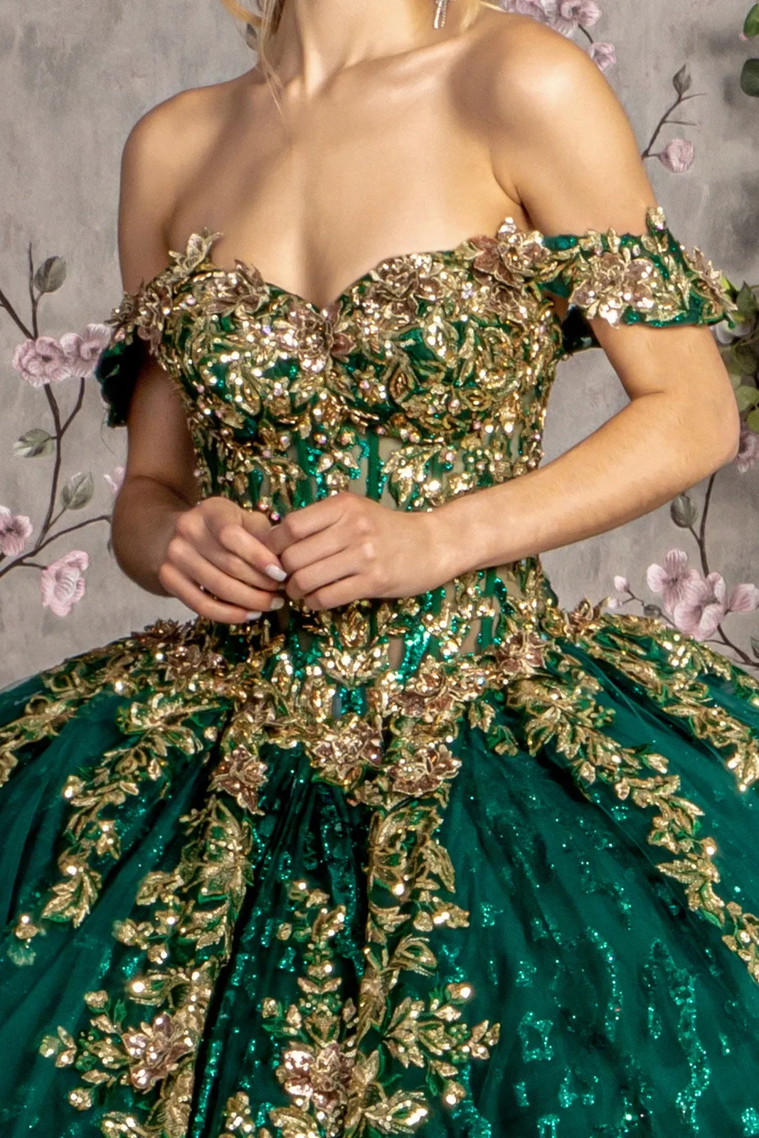 Applique Glitter Off Shoulder Ball Gown by GLS Gloria GL3477