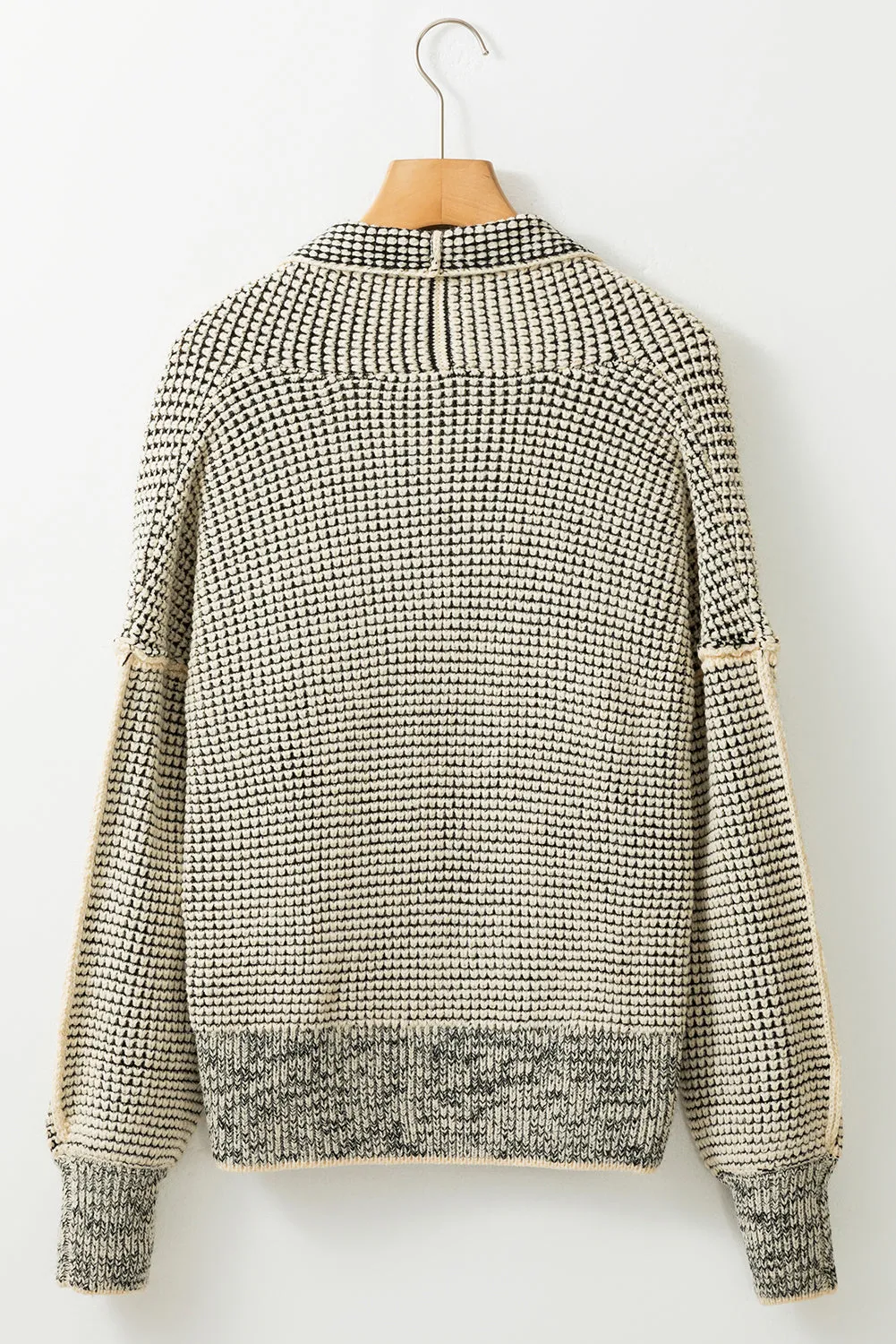 Cozy Apricot Plaid Open Front Cardigan with Contrast Trim