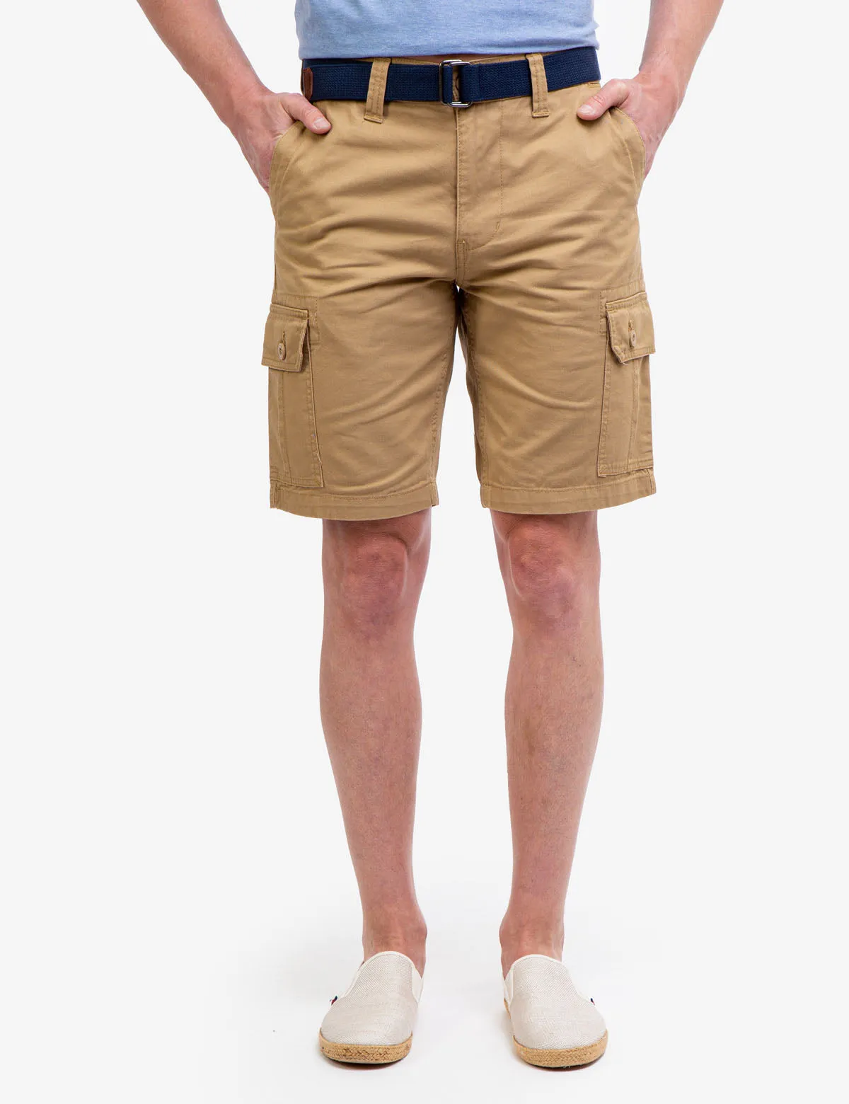 BELTED TWILL CARGO SHORTS