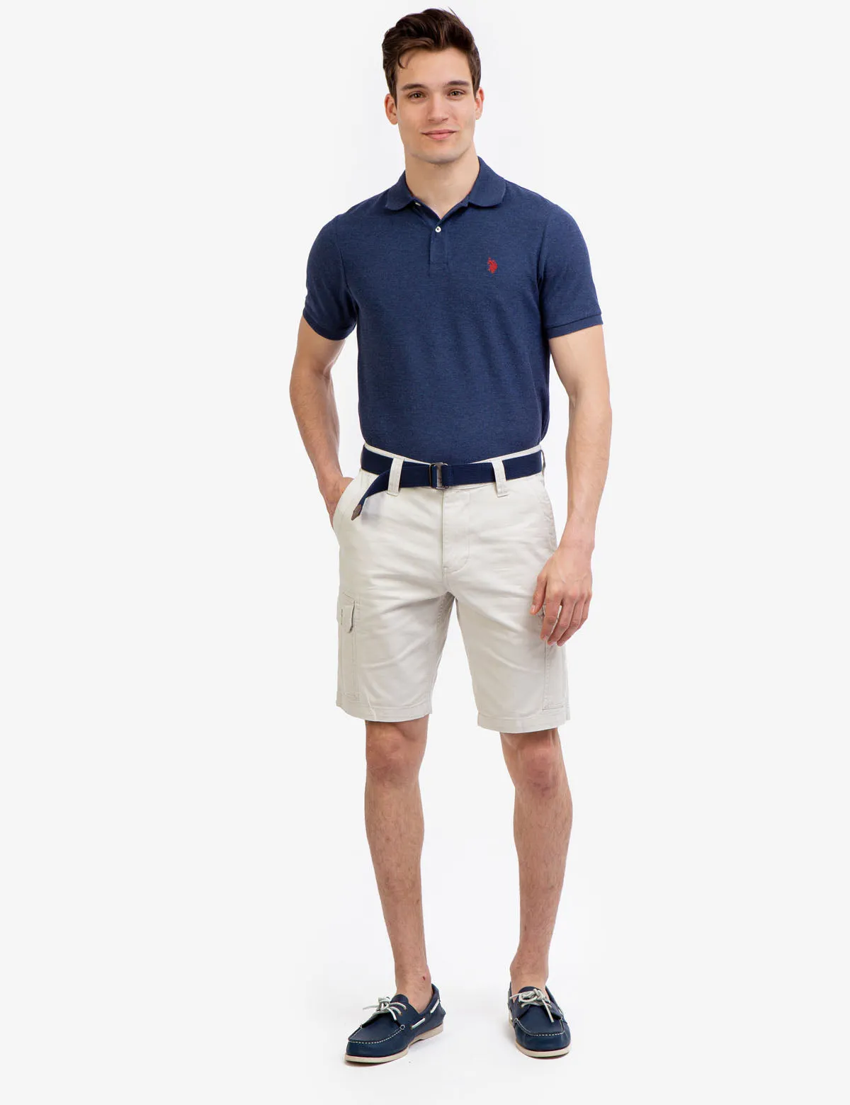 BELTED TWILL CARGO SHORTS