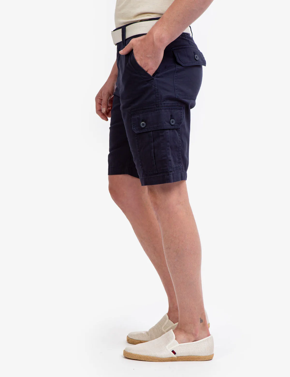 BELTED TWILL CARGO SHORTS