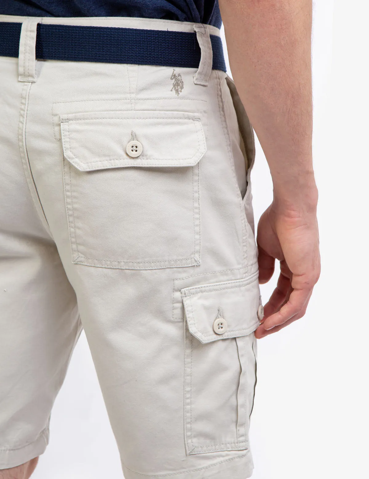 BELTED TWILL CARGO SHORTS