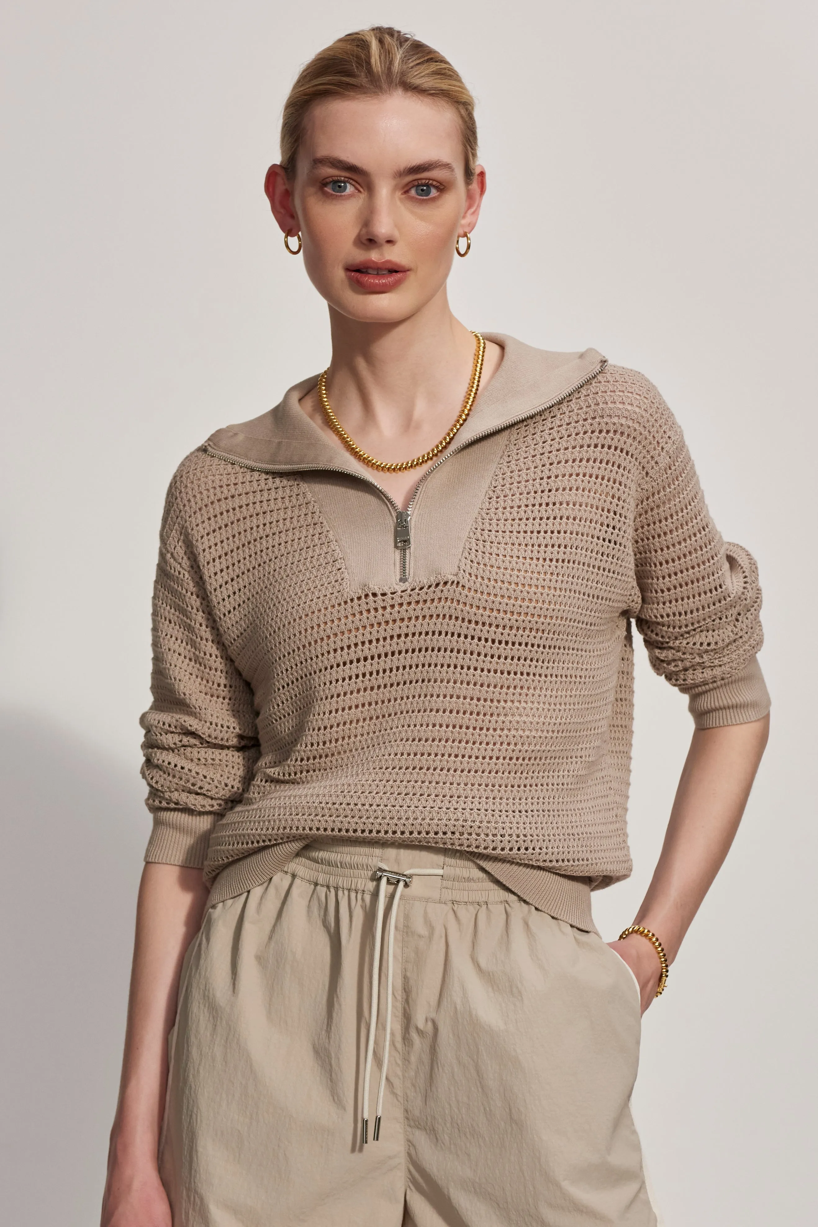 BILLIE HALF ZIP KNIT CASHMERE STONE