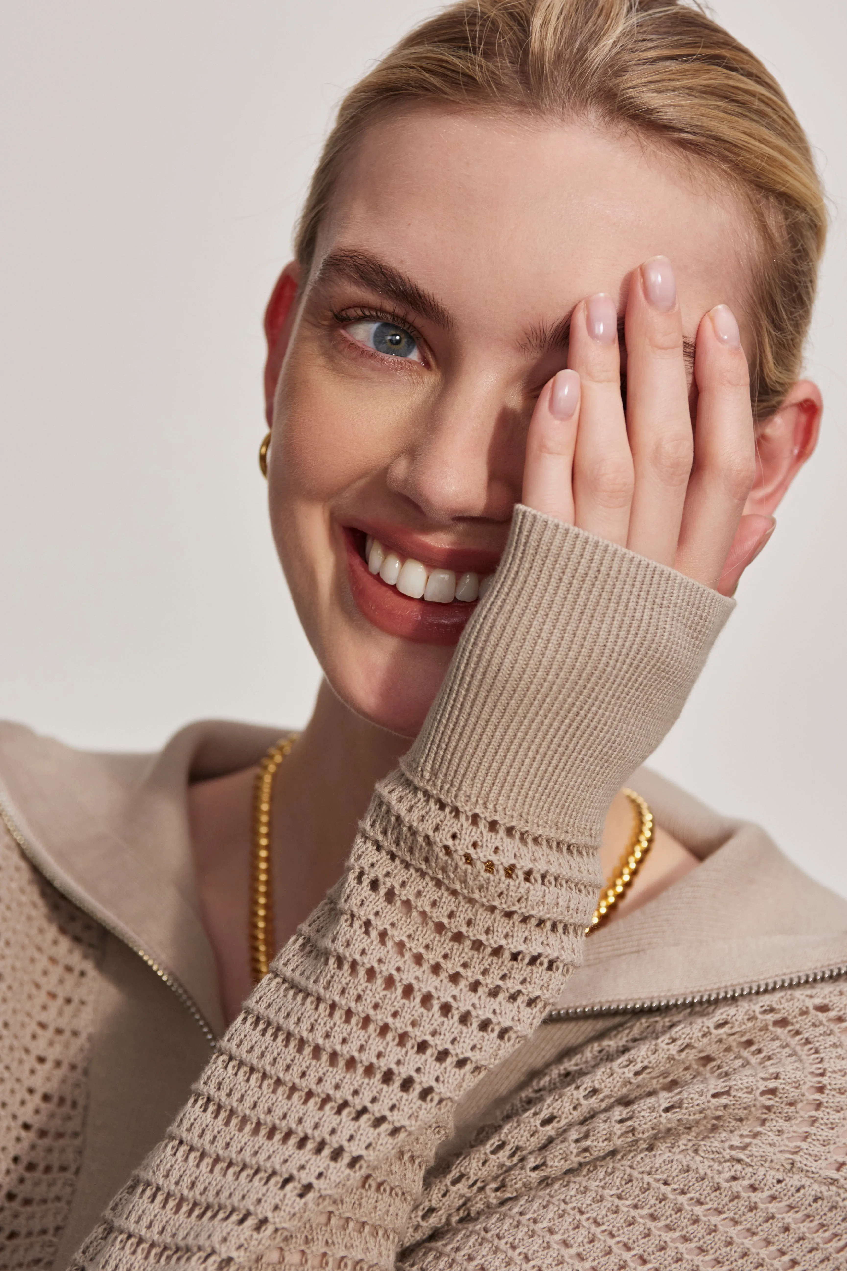 BILLIE HALF ZIP KNIT CASHMERE STONE