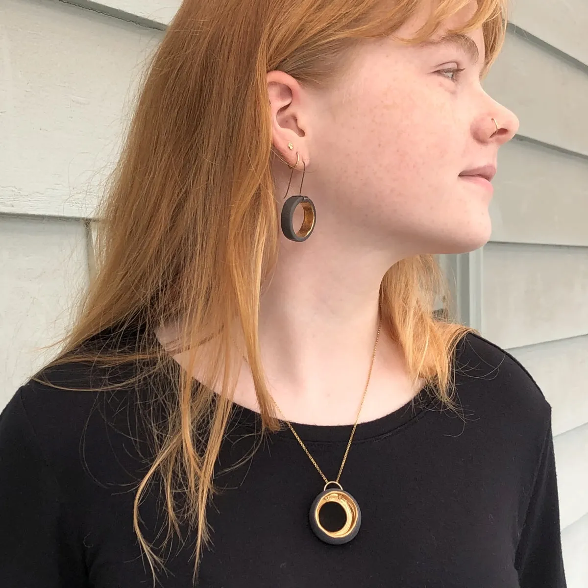 Black and Gold Porcelain Pendant