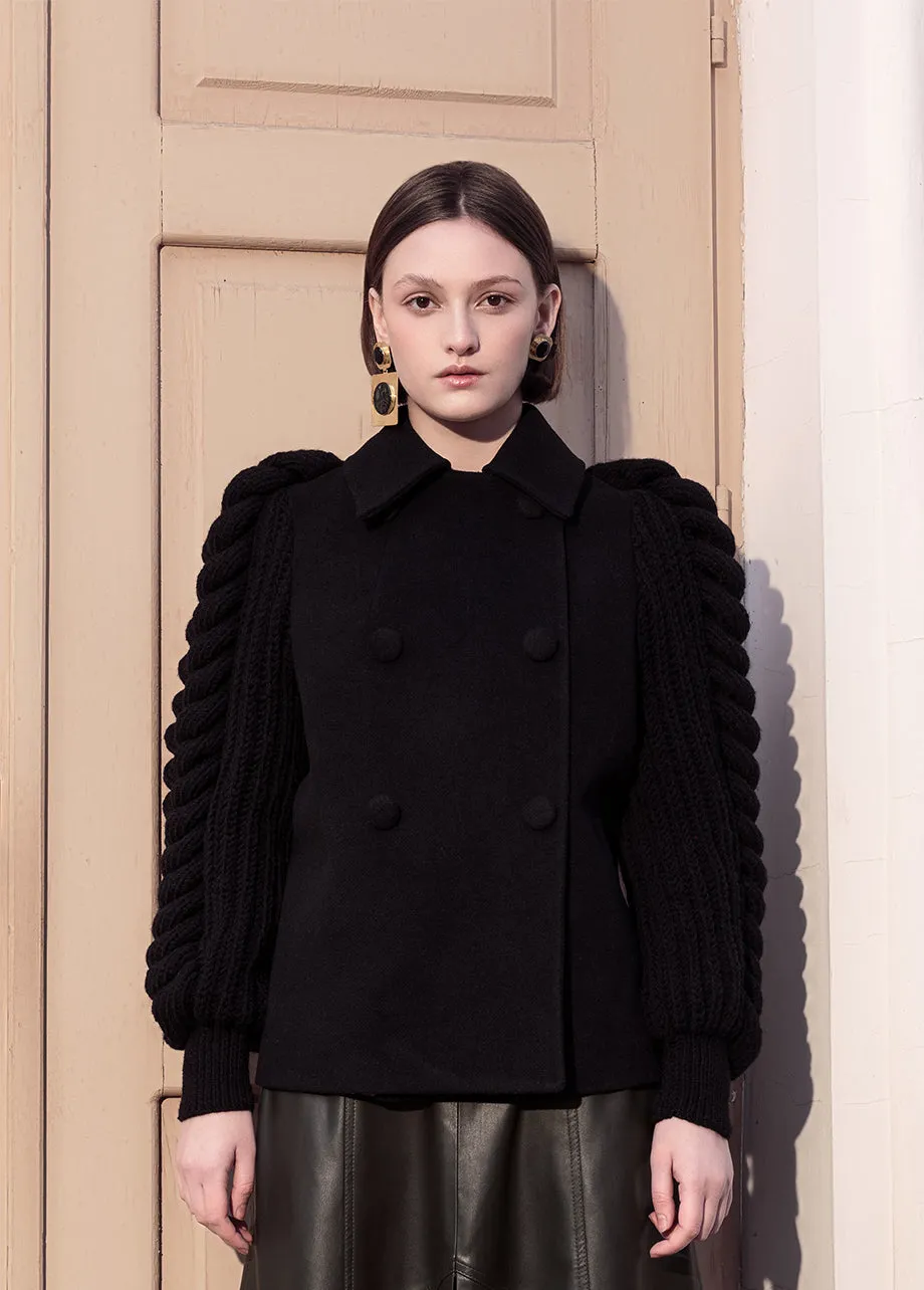 BLACK KNITTED SLEEVES BLAZER