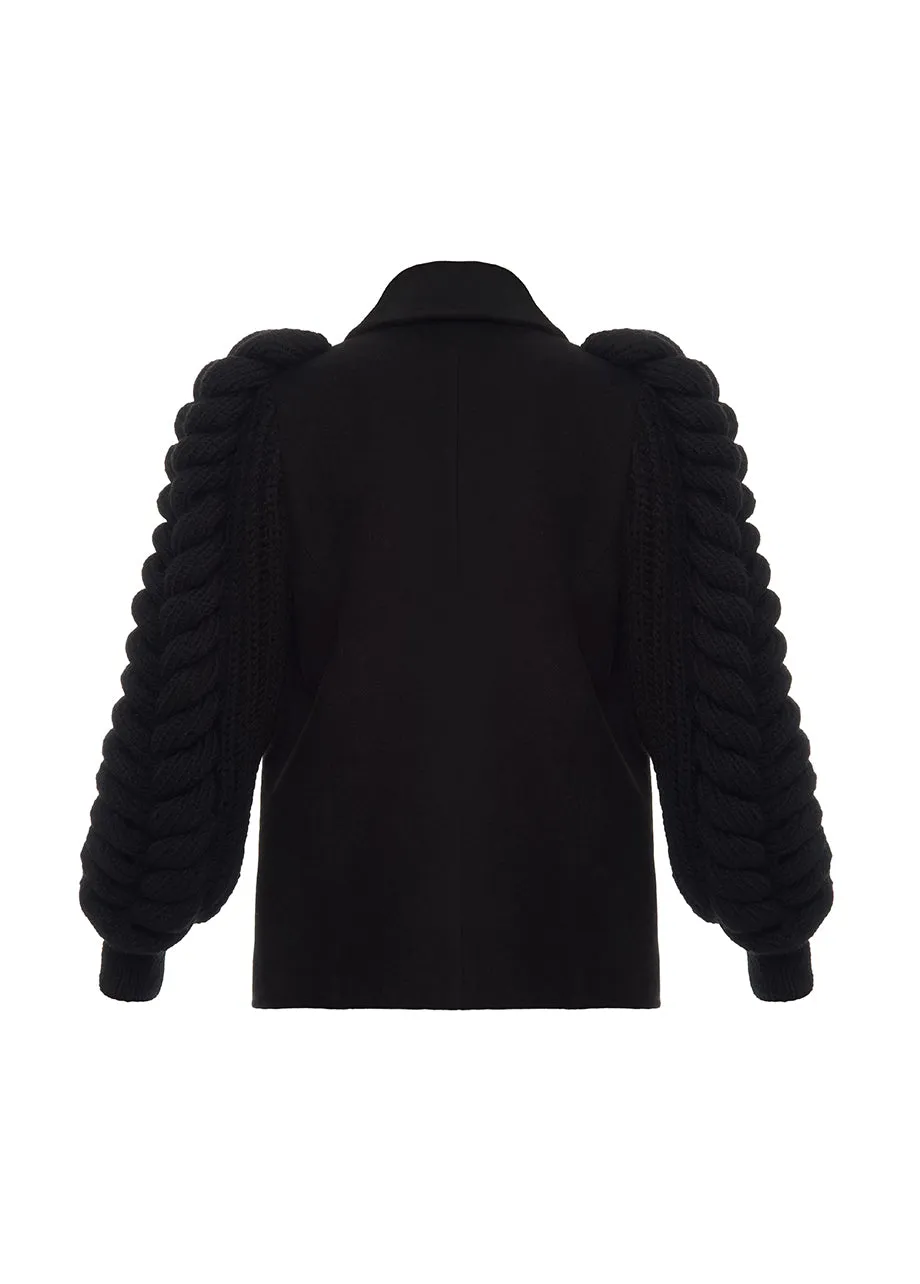 BLACK KNITTED SLEEVES BLAZER