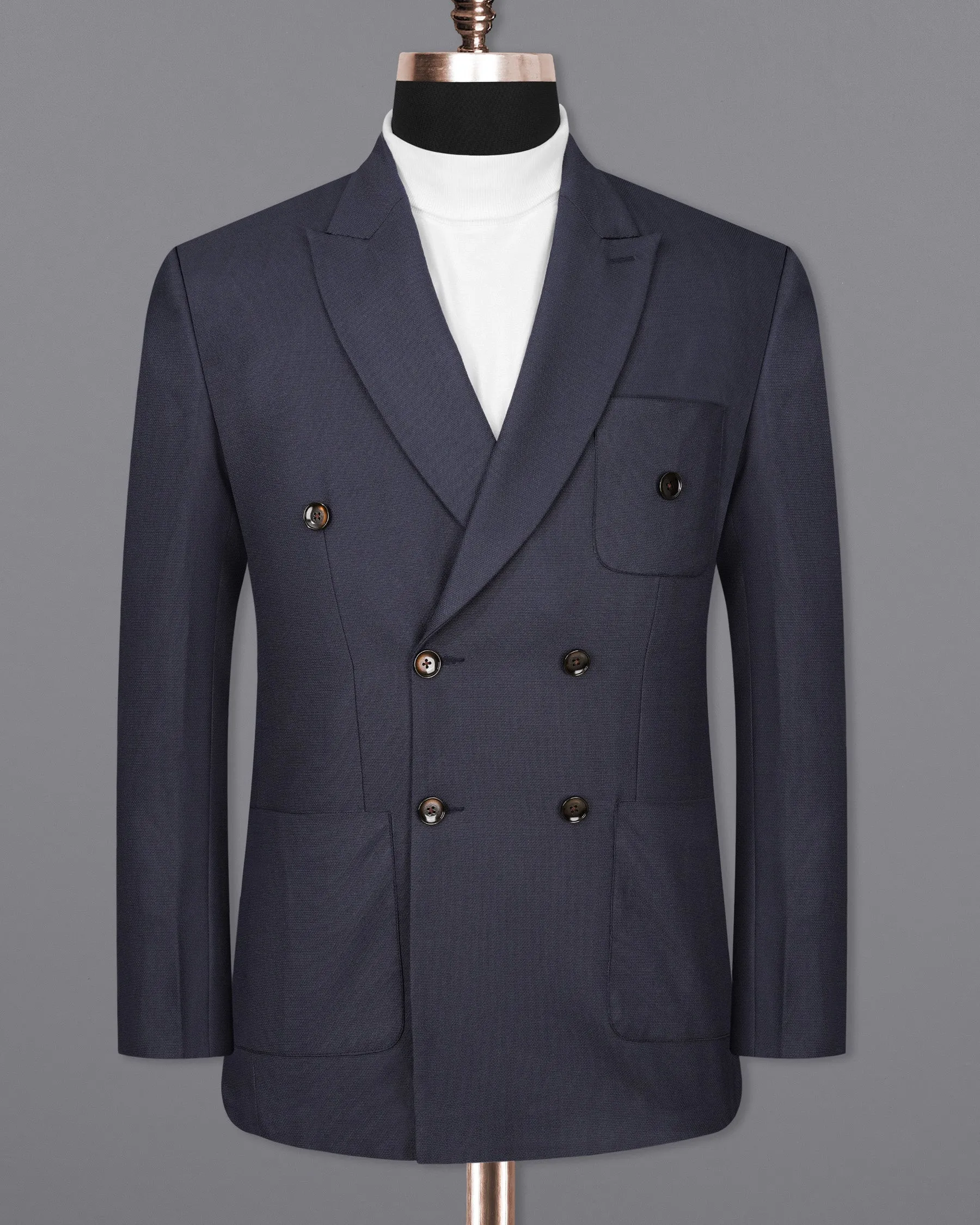 Bleached Cedar Navy Blue Double Breasted Sports Blazer