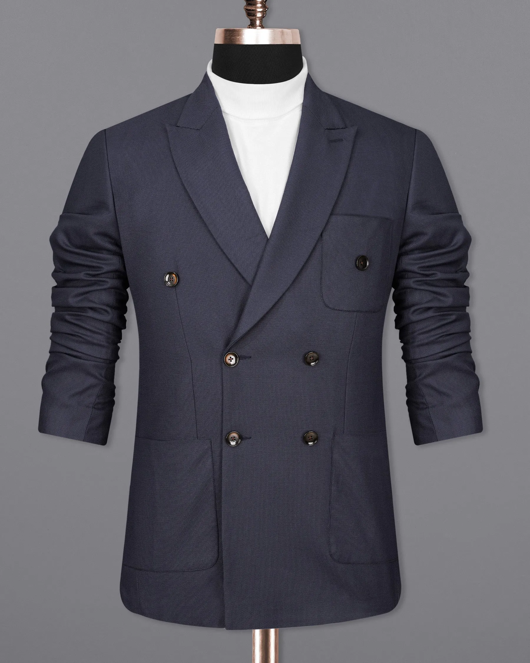 Bleached Cedar Navy Blue Double Breasted Sports Blazer