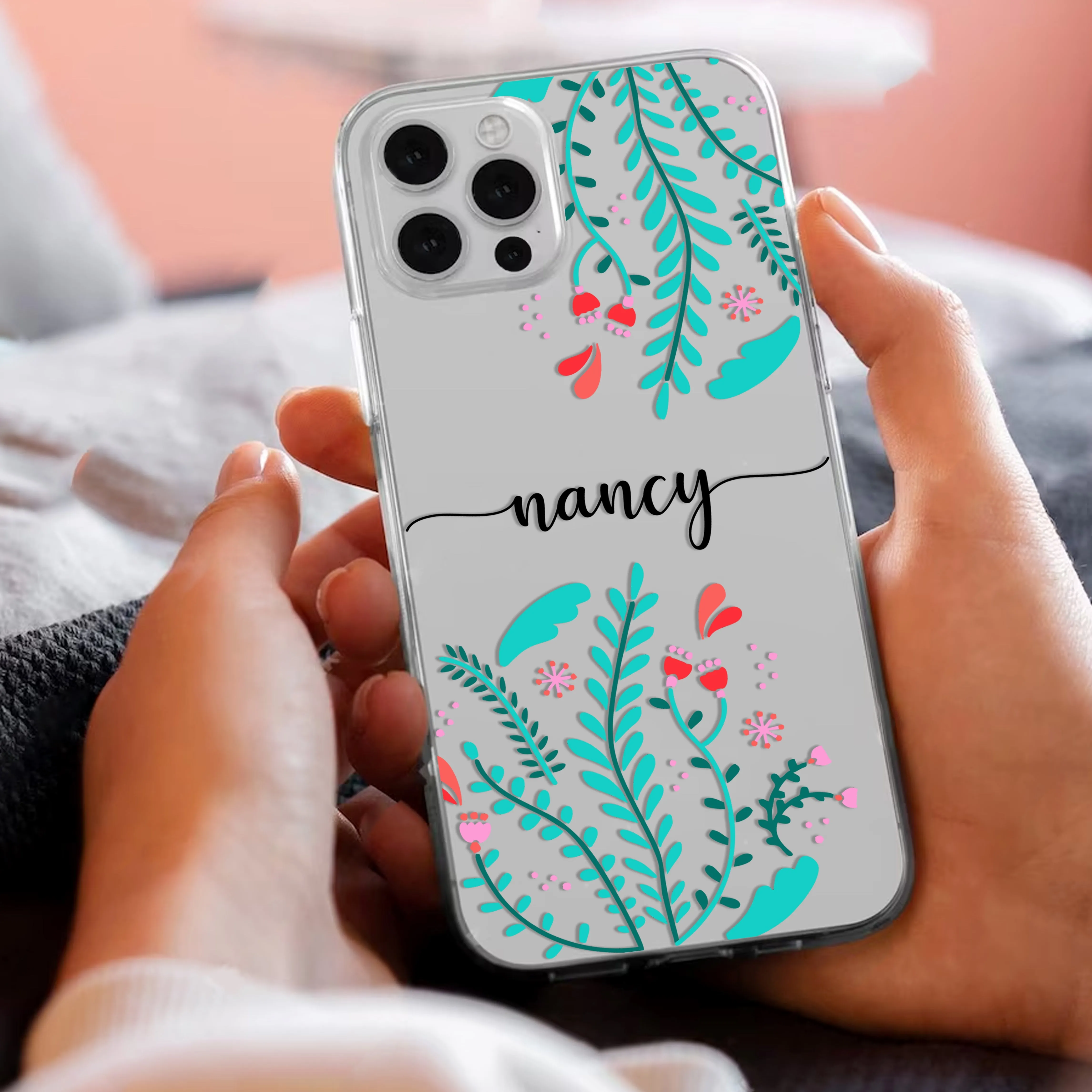 Blue Floral Customize Transparent Silicon Case For Nothing