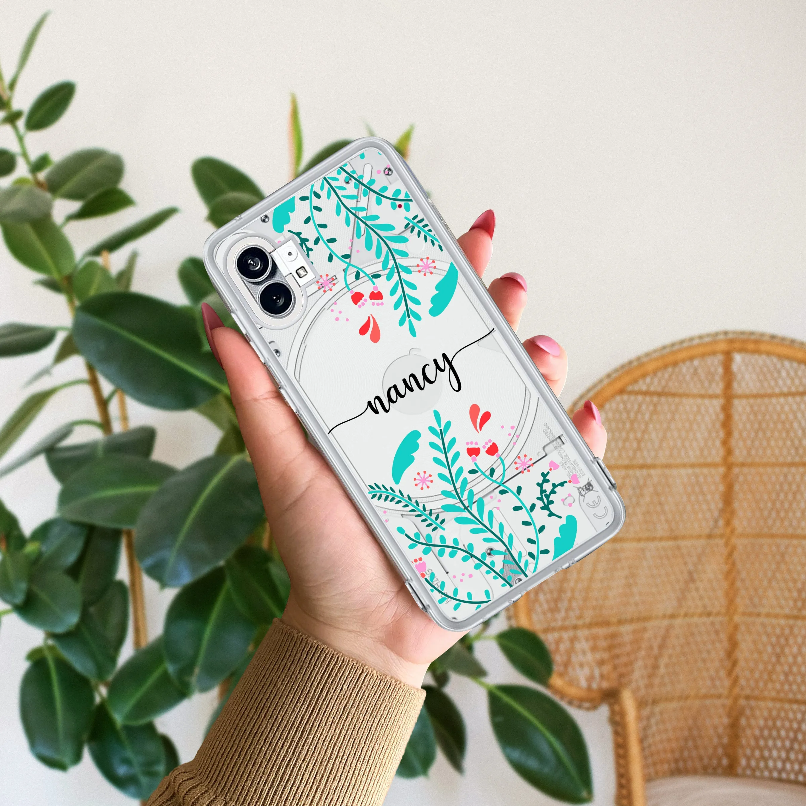 Blue Floral Customize Transparent Silicon Case For Nothing