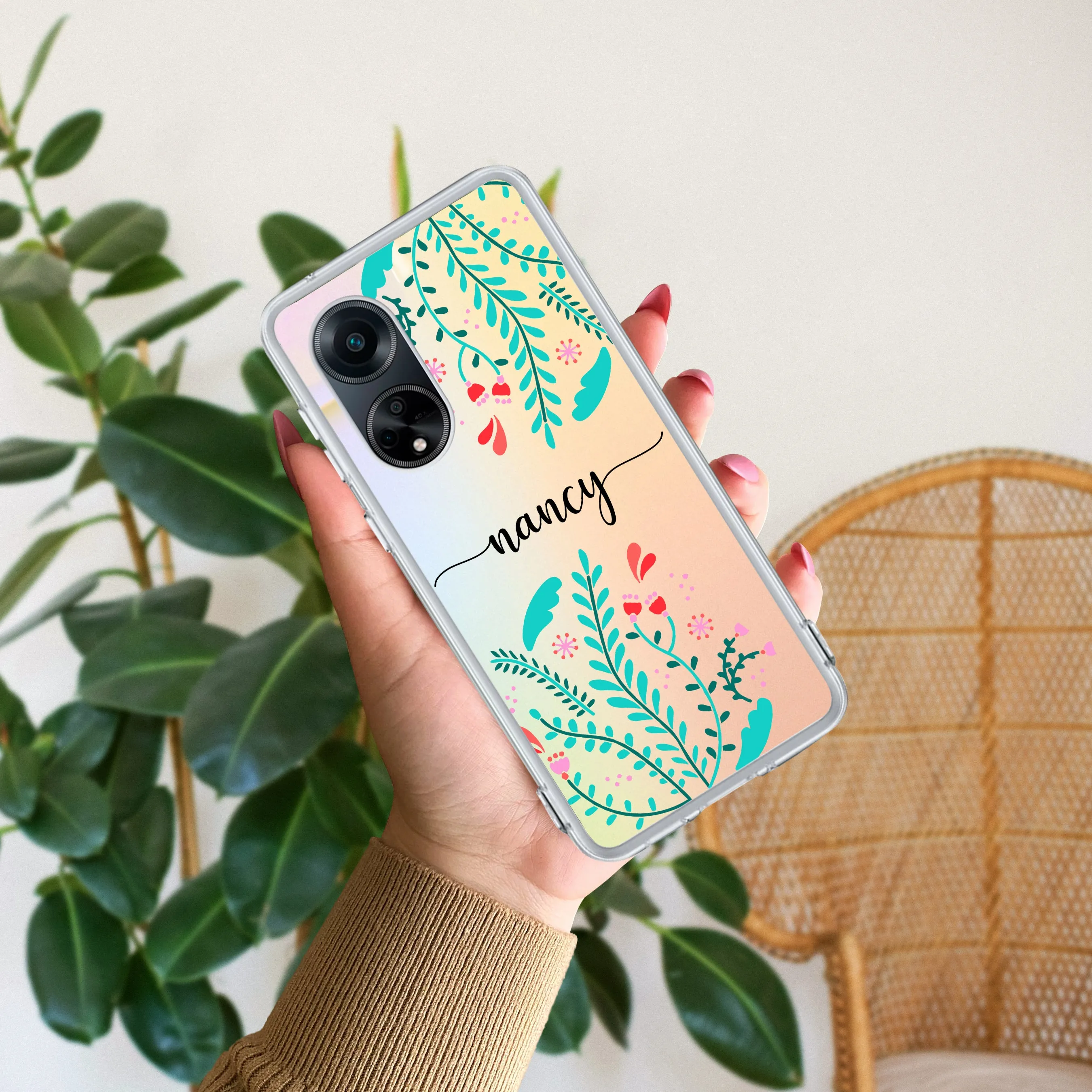 Blue Floral Customize Transparent Silicon Case For Oppo
