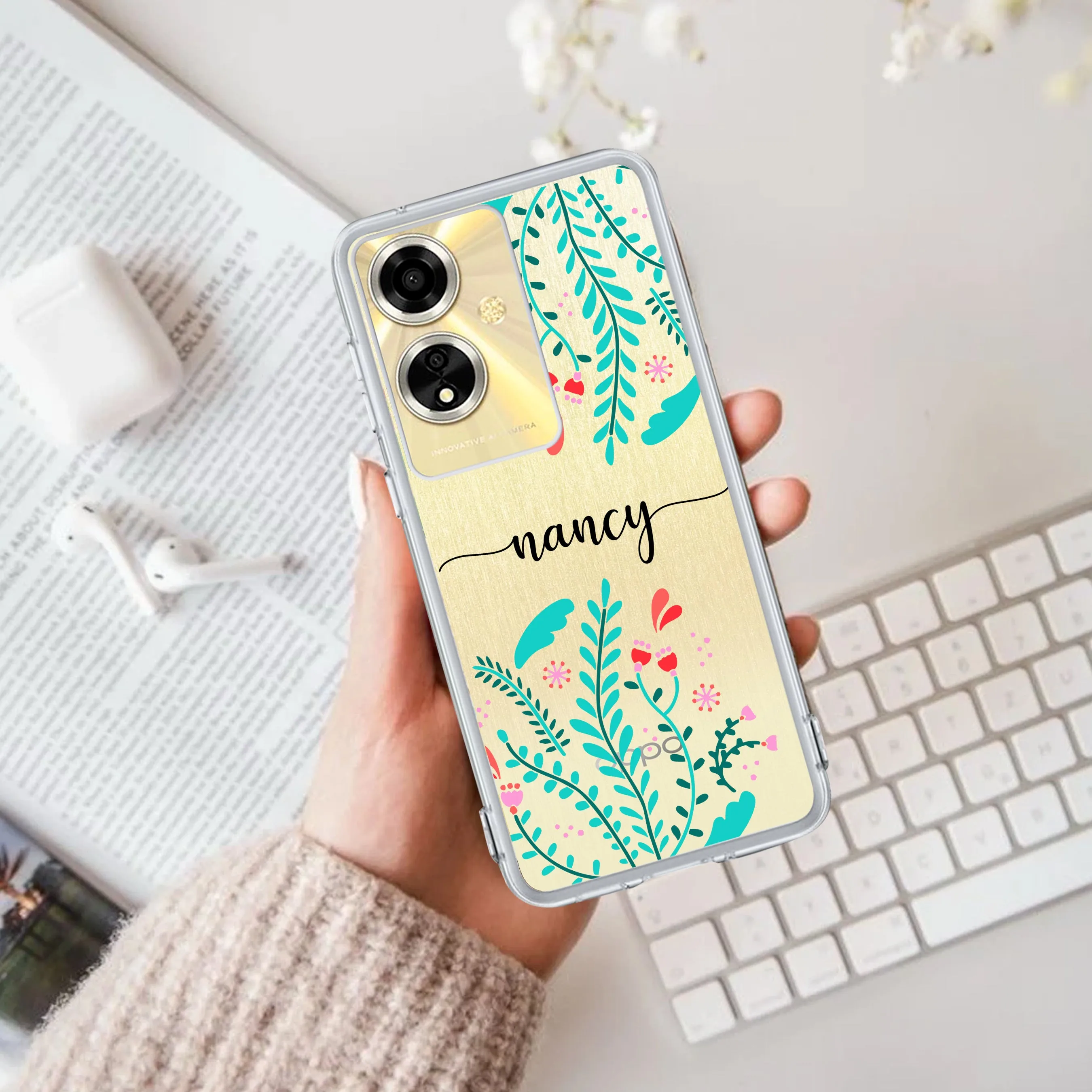 Blue Floral Customize Transparent Silicon Case For Oppo