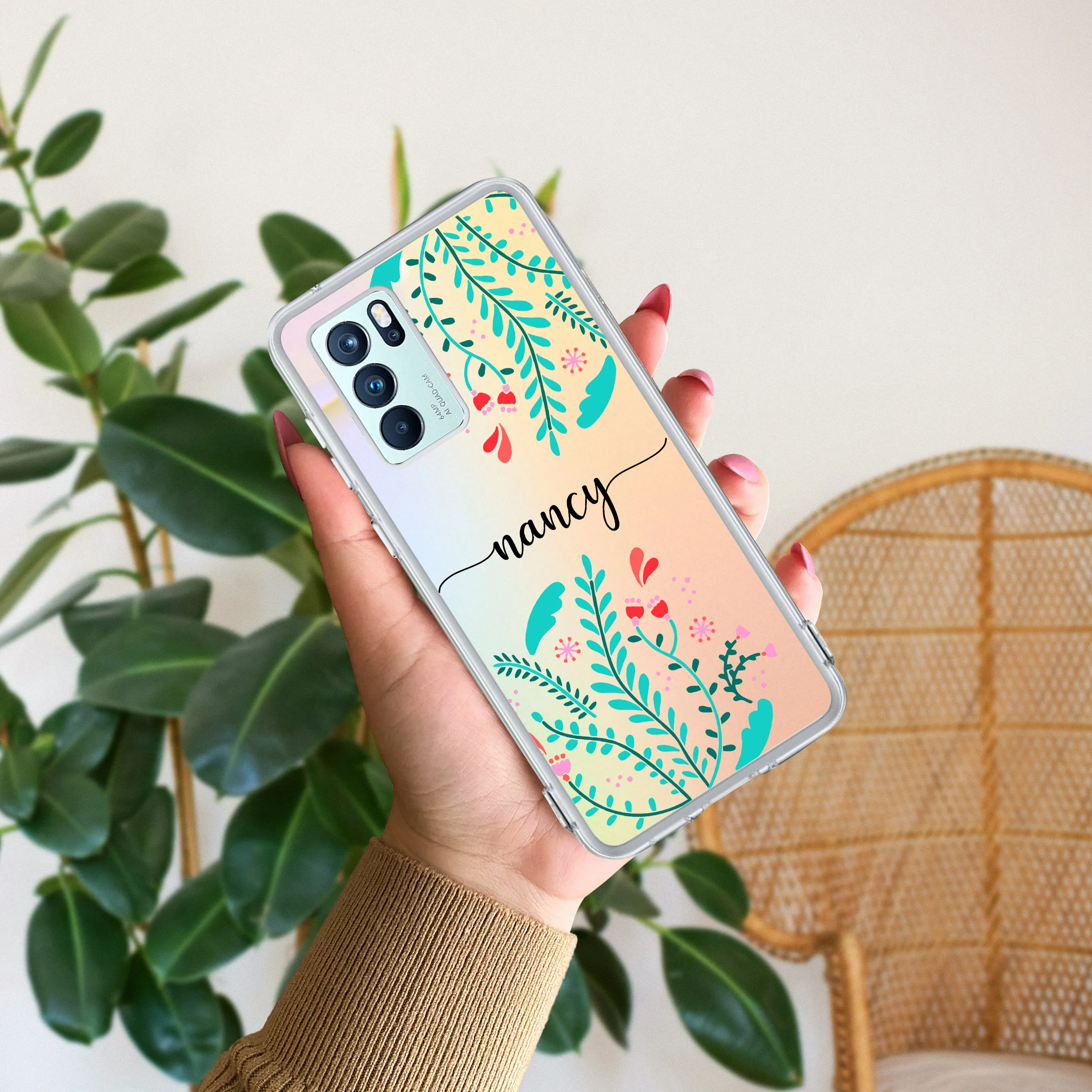 Blue Floral Customize Transparent Silicon Case For Oppo