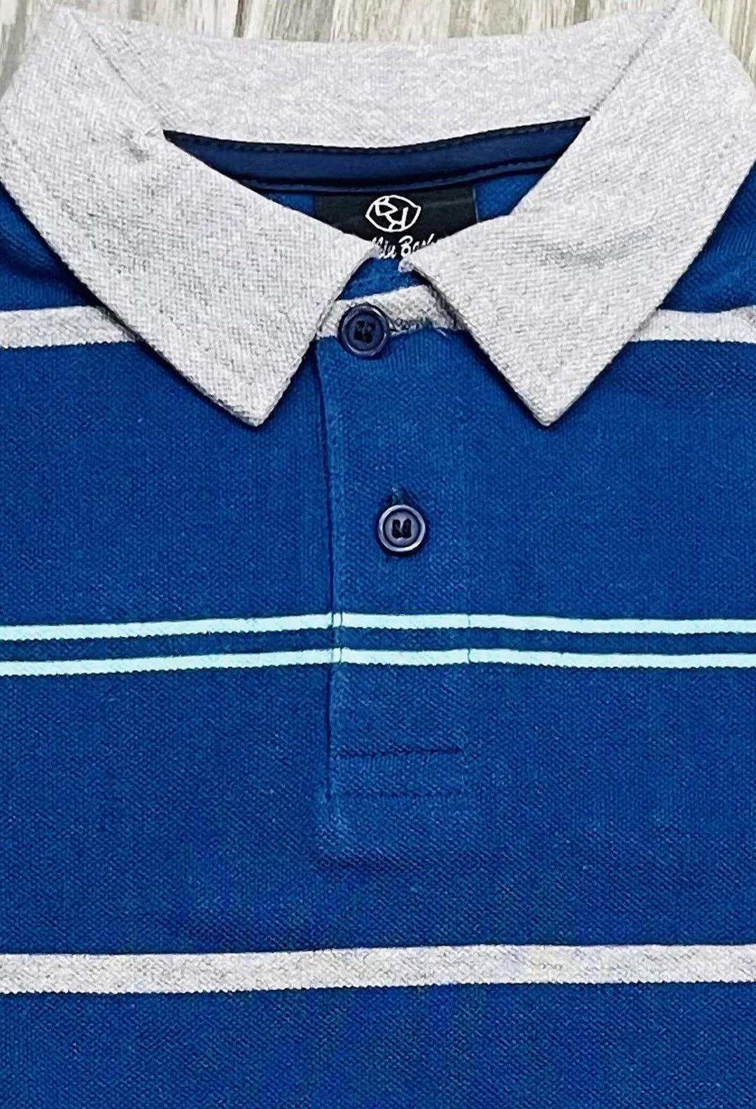 Blue Grey Stripe Kids Polo