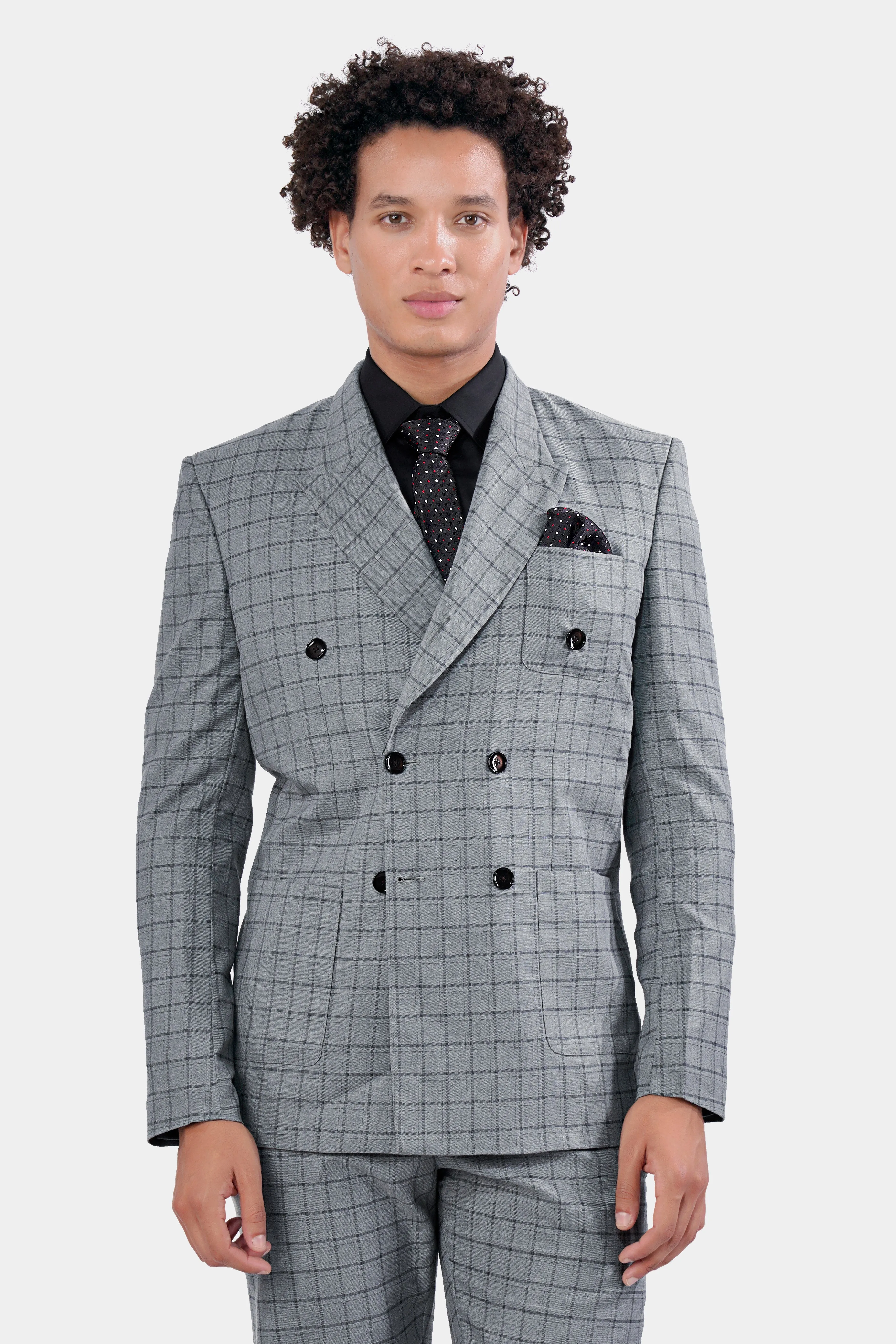 Boulder Gray Checkered Wool Rich Double Breasted Blazer