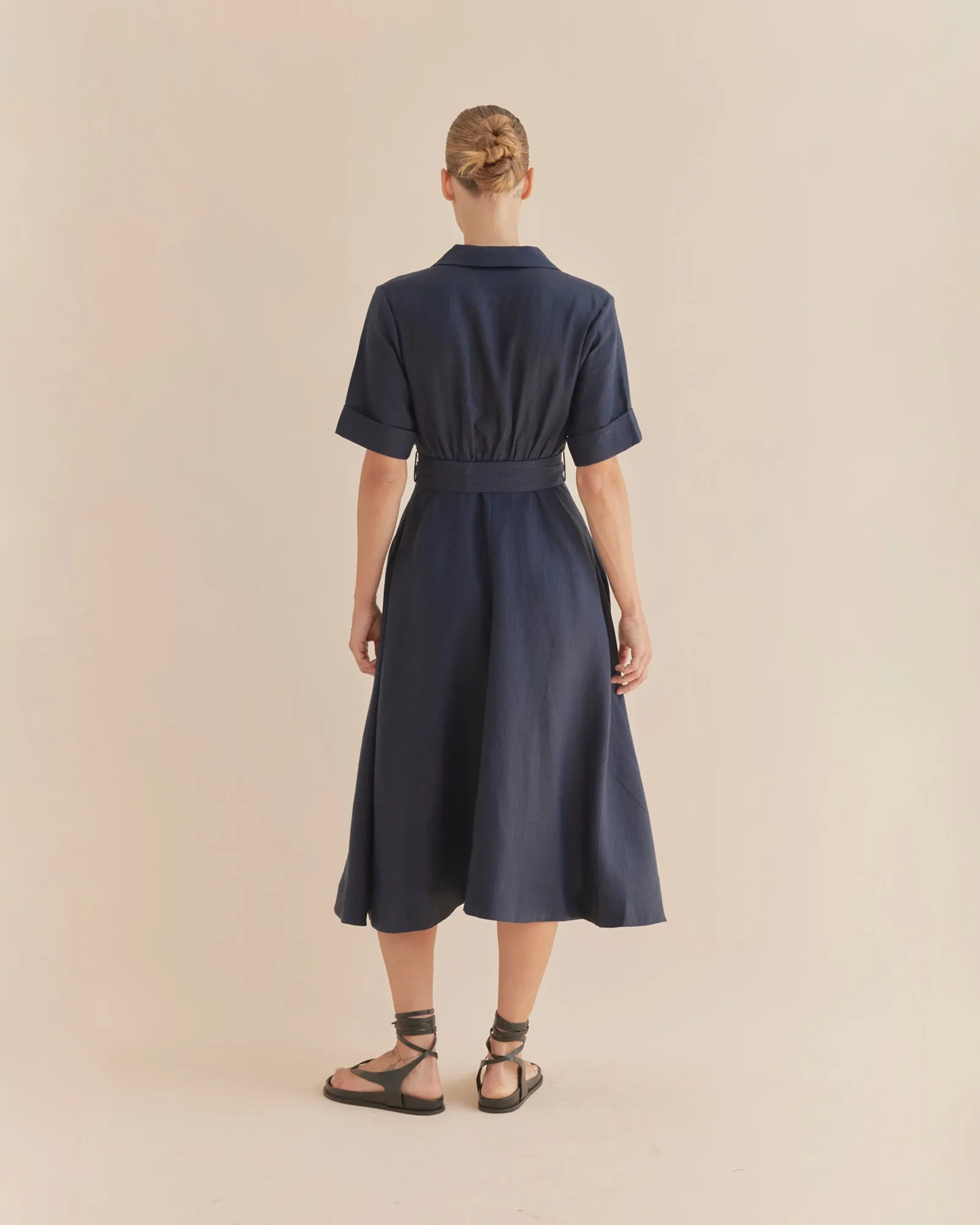 Cadence Linen Dress - Navy