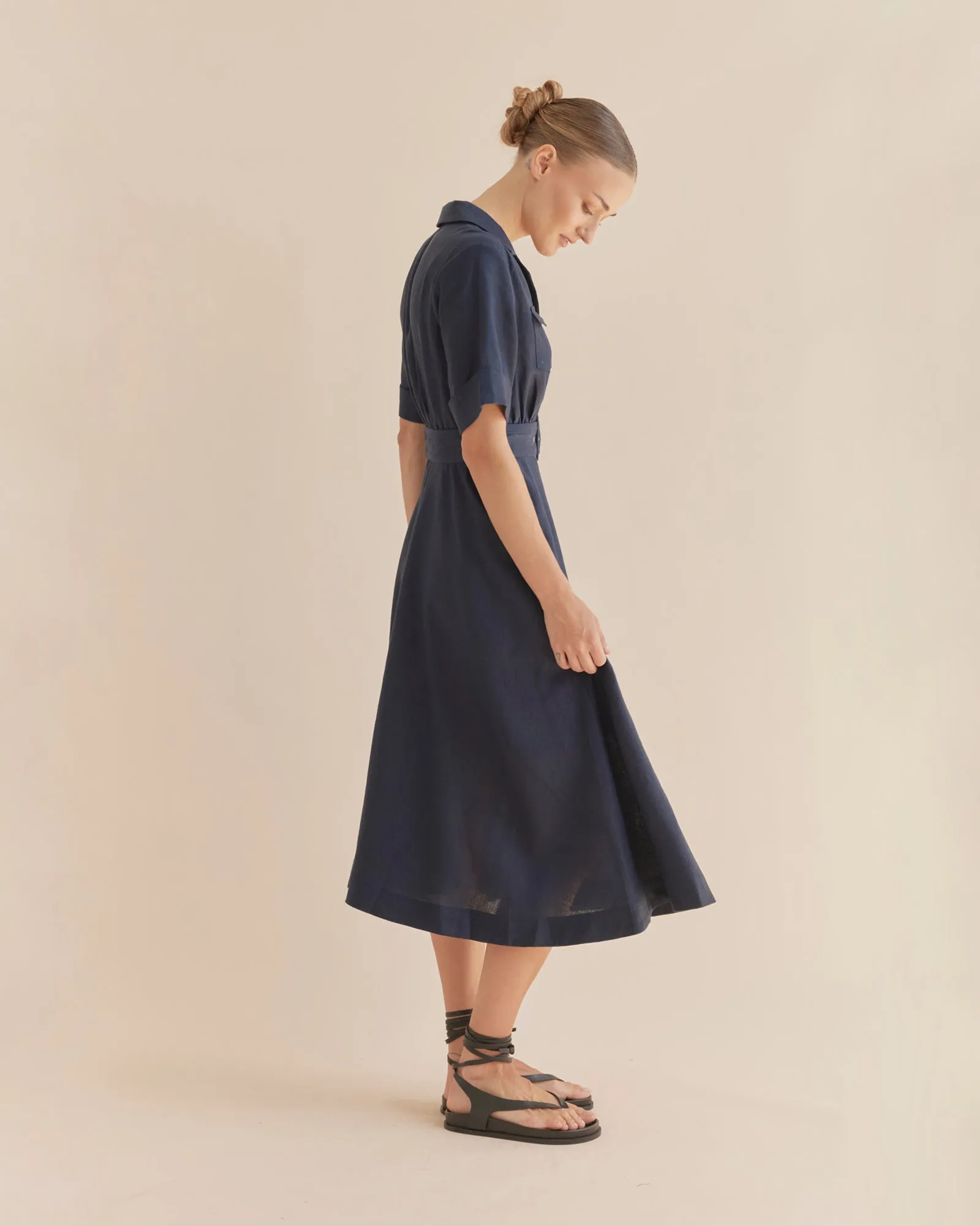 Cadence Linen Dress - Navy