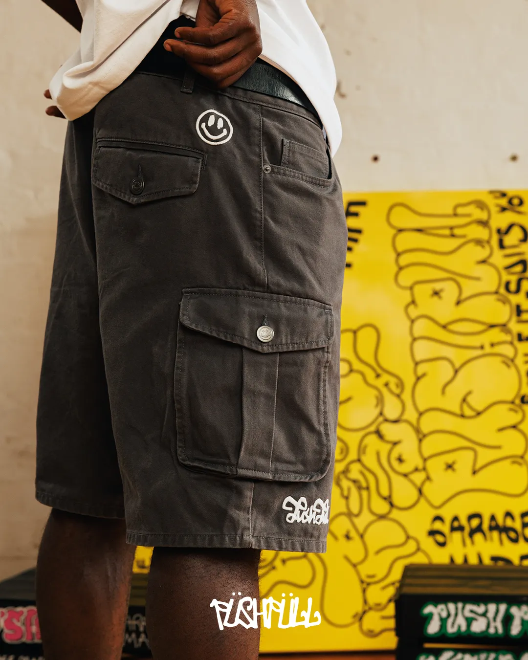 CHARCOAL ARMY CARGO SHORTS