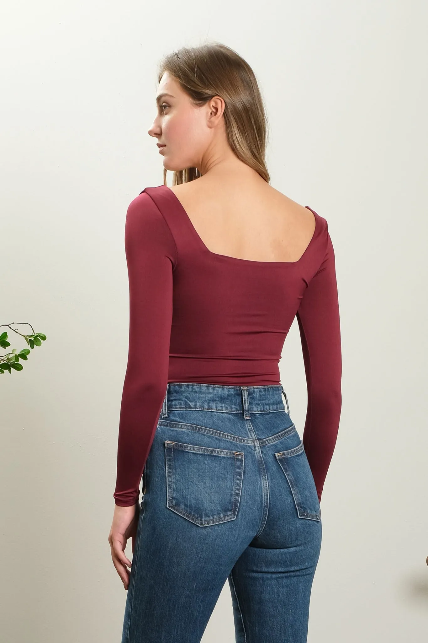Charlotte Reversible Square Neck Long Sleeve Knit Top