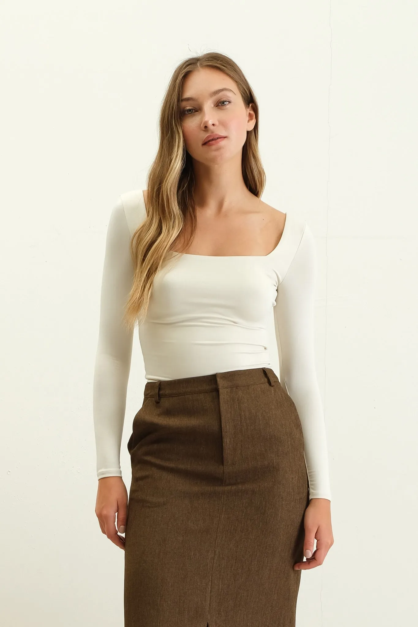 Charlotte Reversible Square Neck Long Sleeve Knit Top