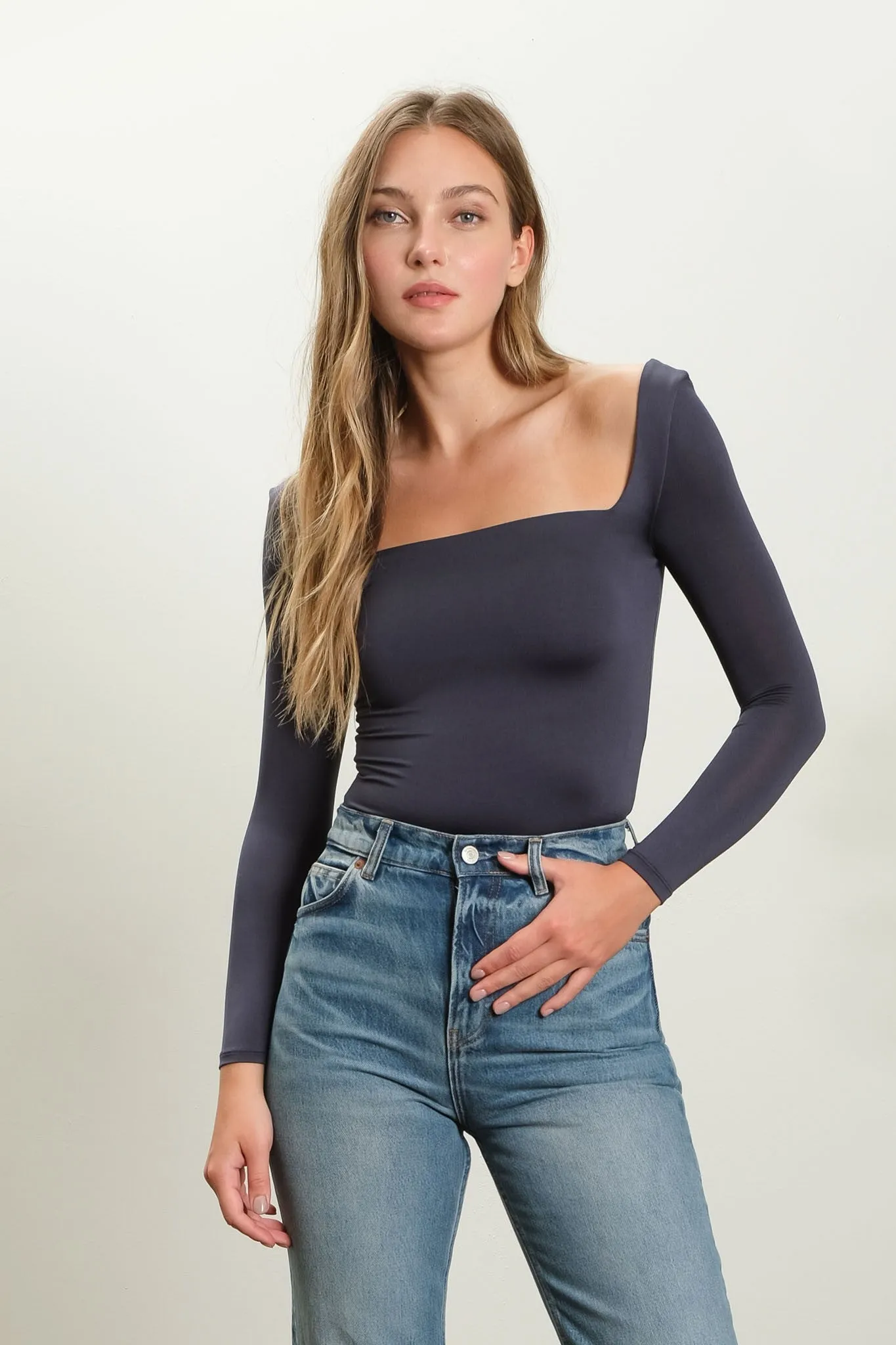 Charlotte Reversible Square Neck Long Sleeve Knit Top