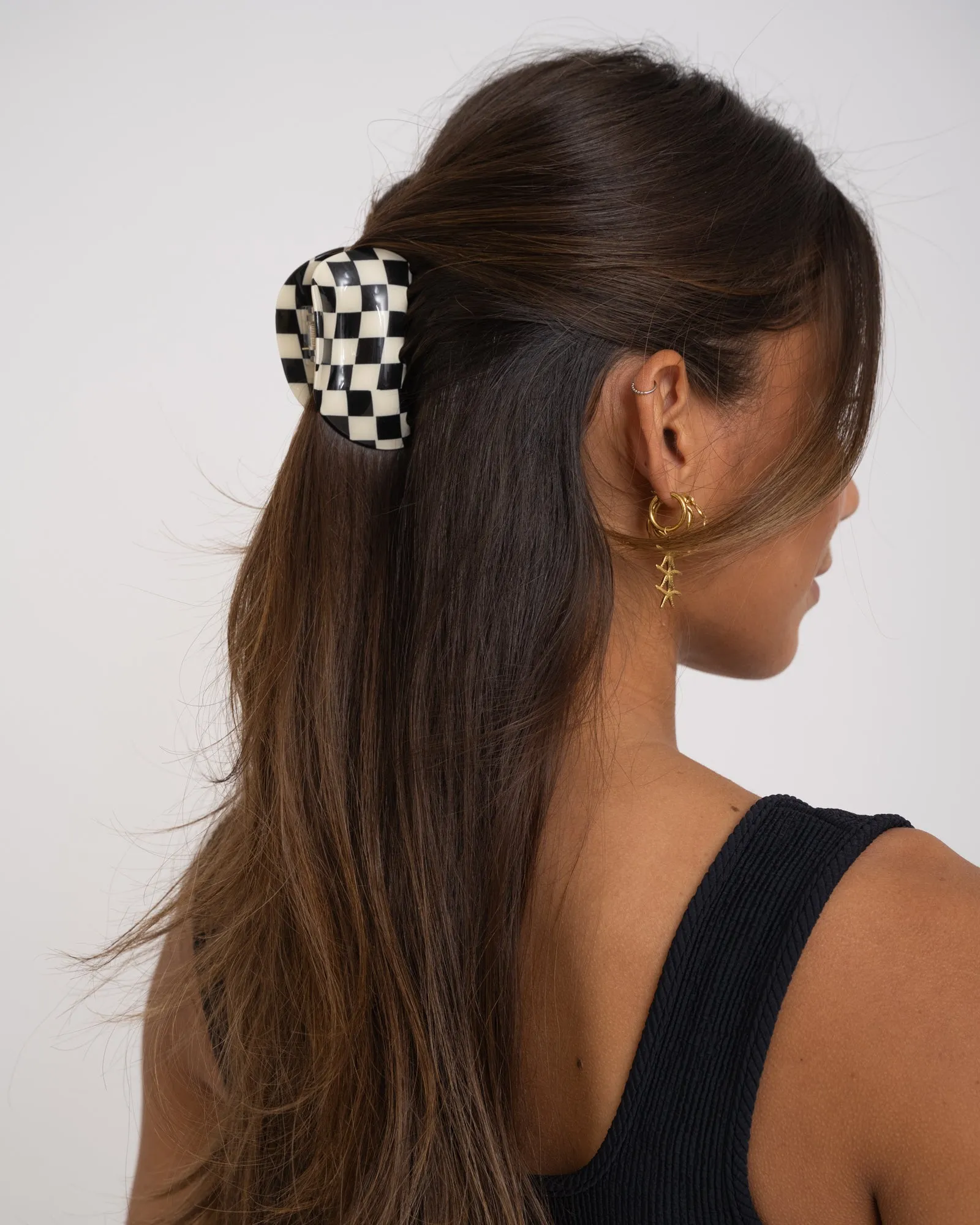 Claw Clip Checked Black White