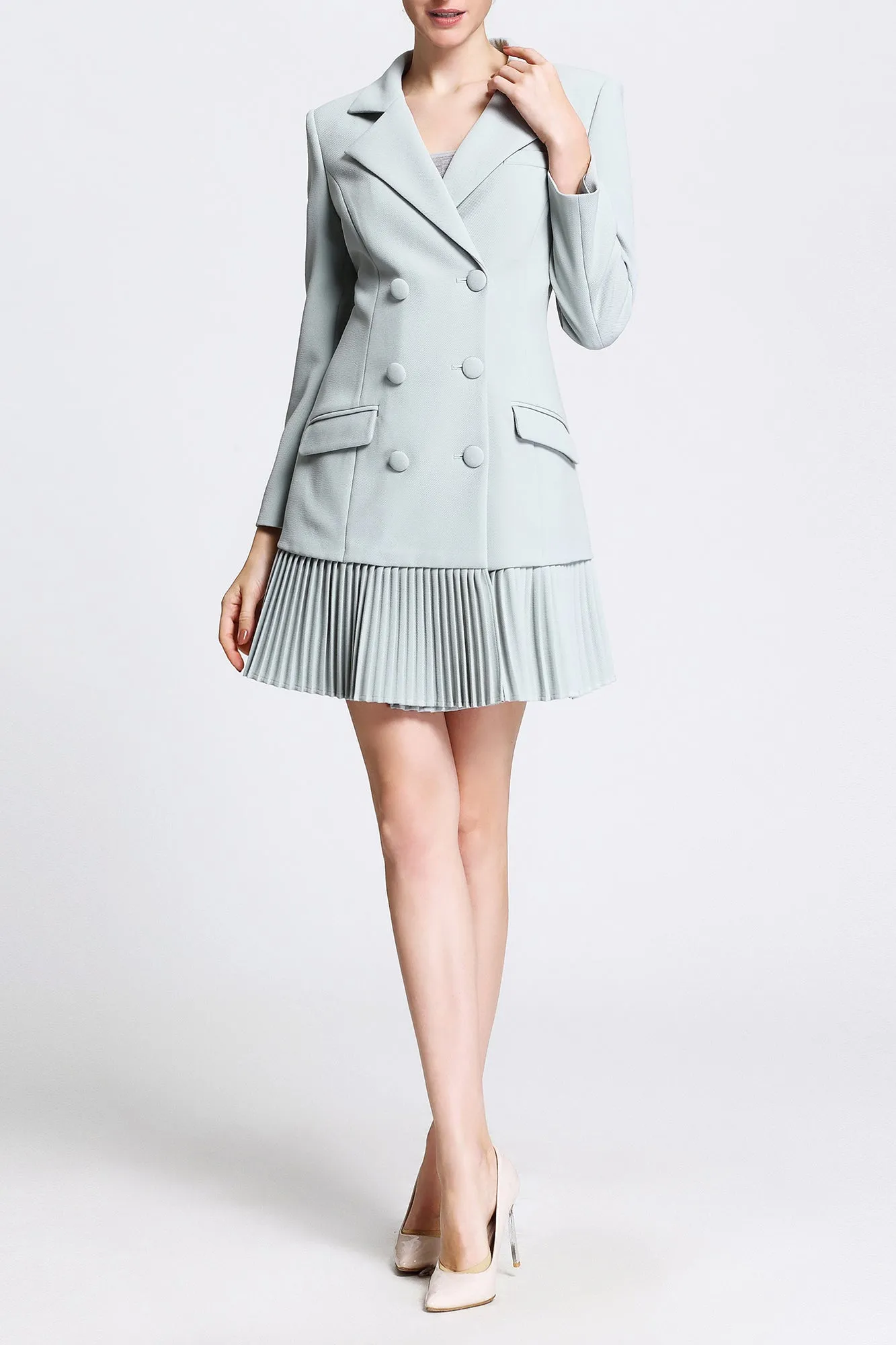 Connie Classic Double Breasted Pleated Suit Dress