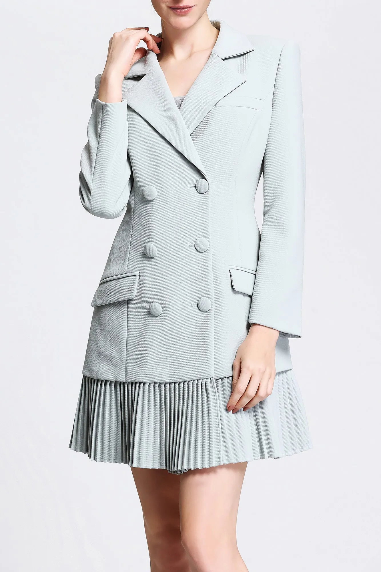 Connie Classic Double Breasted Pleated Suit Dress