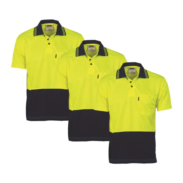 DNC Hi Vis Two Tone Cool Breathe Polo Shirt Short Sleeve (3811)-3 Pack