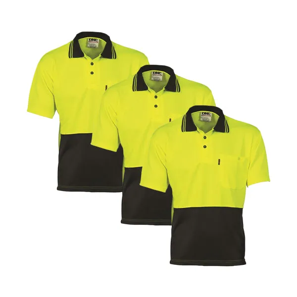 DNC Hi Vis Two Tone Cool Breathe Polo Shirt Short Sleeve (3811)-3 Pack