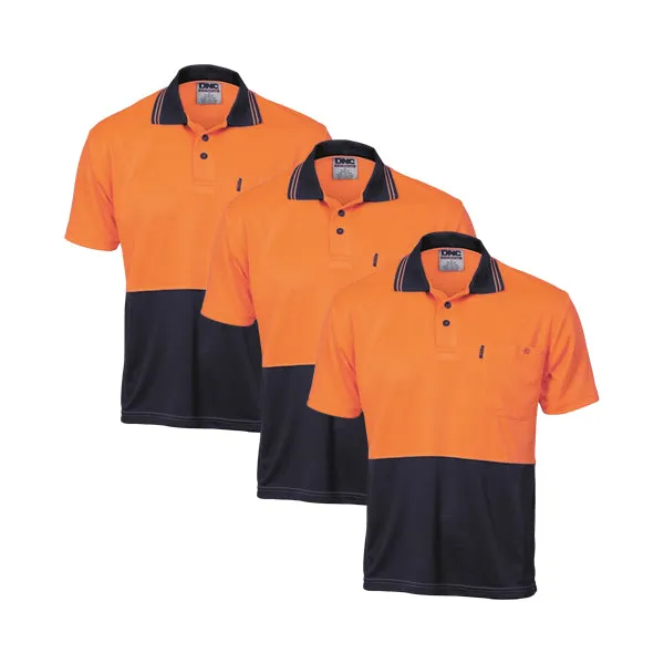 DNC Hi Vis Two Tone Cool Breathe Polo Shirt Short Sleeve (3811)-3 Pack