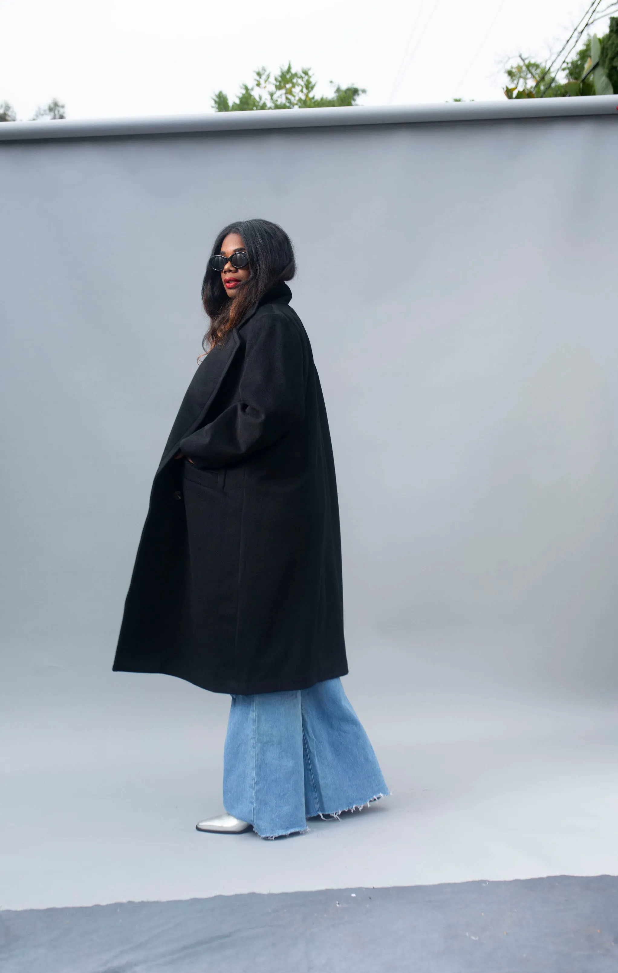 Double Breasted Car Coat - Black