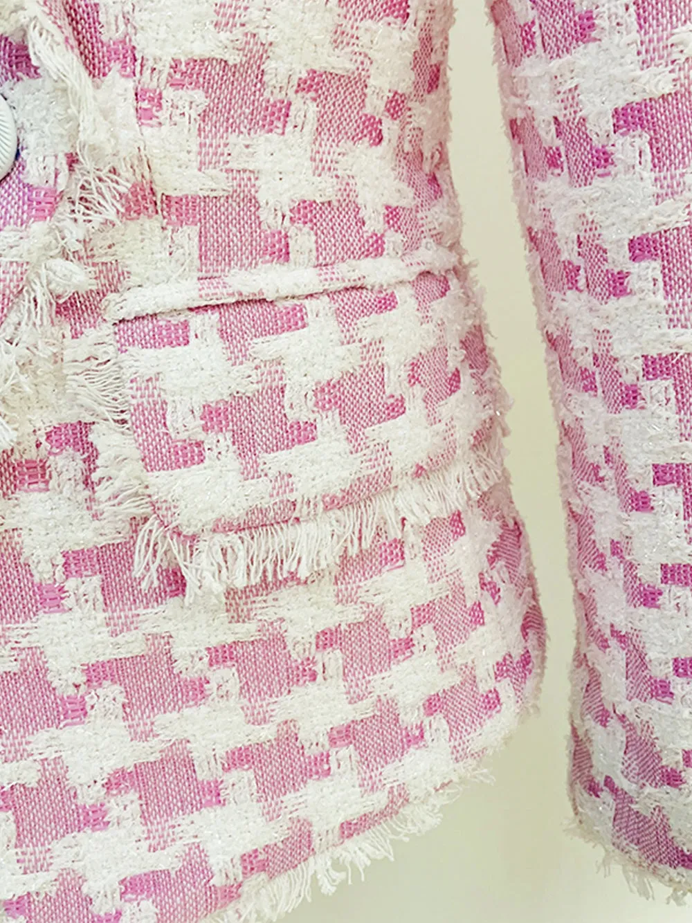 Double Breasted Houndstooth Tweed Blazer