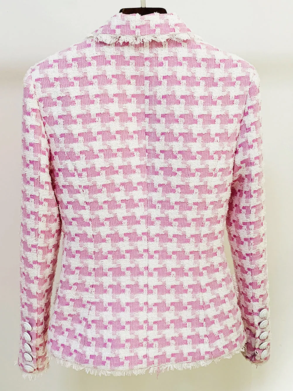 Double Breasted Houndstooth Tweed Blazer