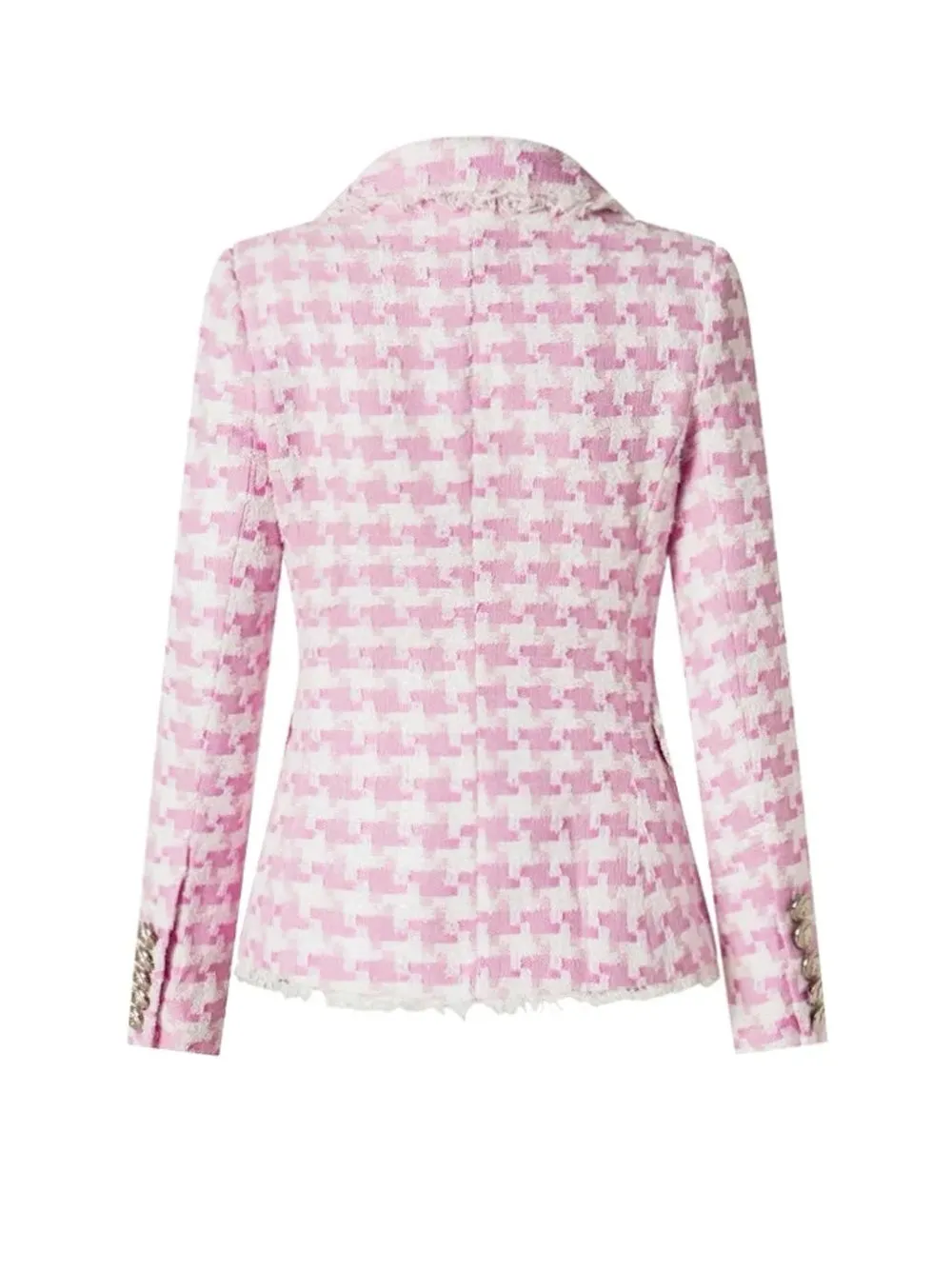 Double Breasted Houndstooth Tweed Blazer