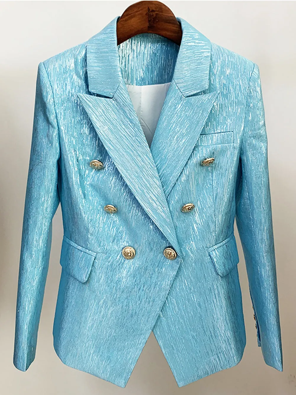 Double Breasted Shimmer Turquoise Blazer