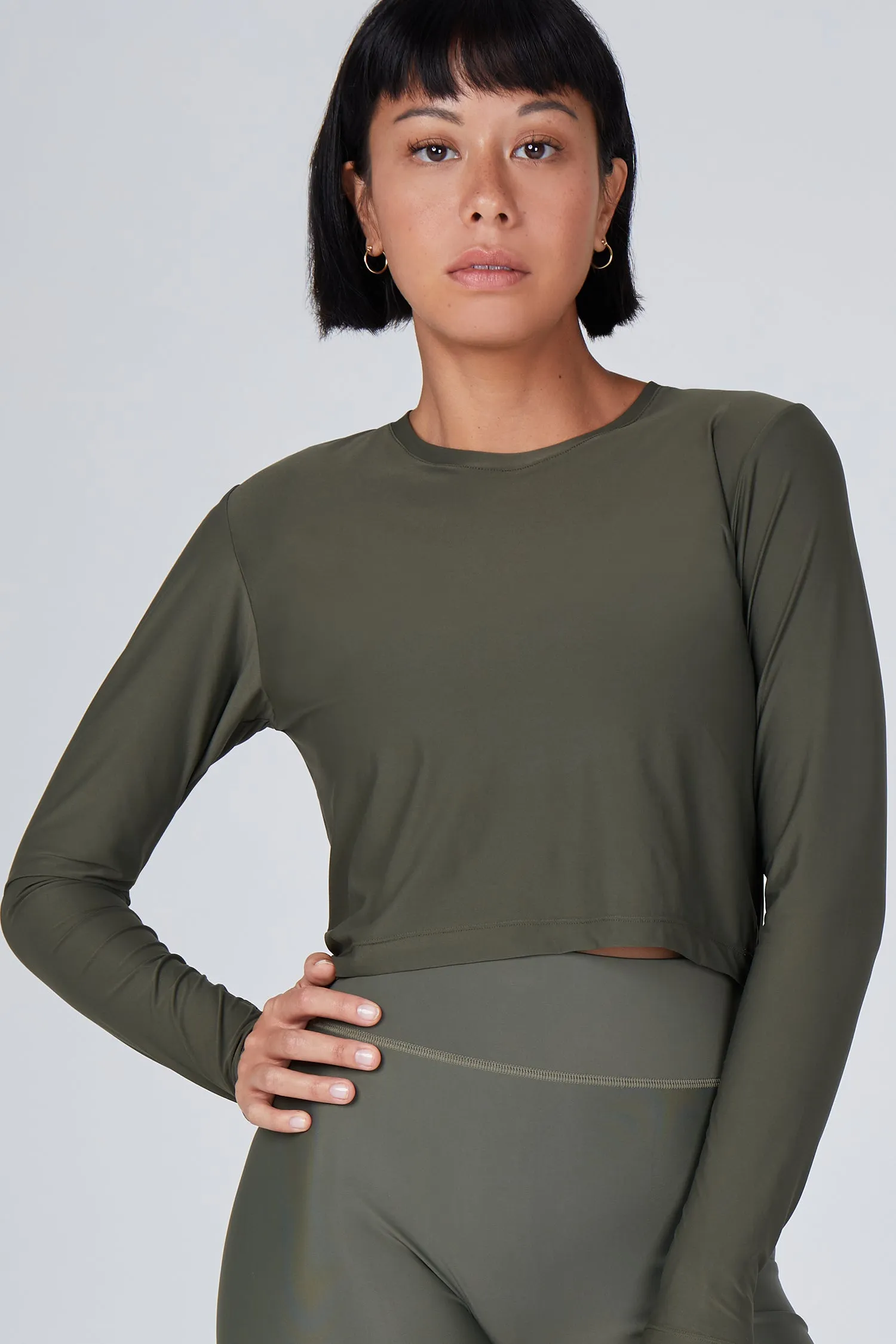 Elin Ultra Lightweight Long Sleeve Crop | Recycled Nylon | Olive