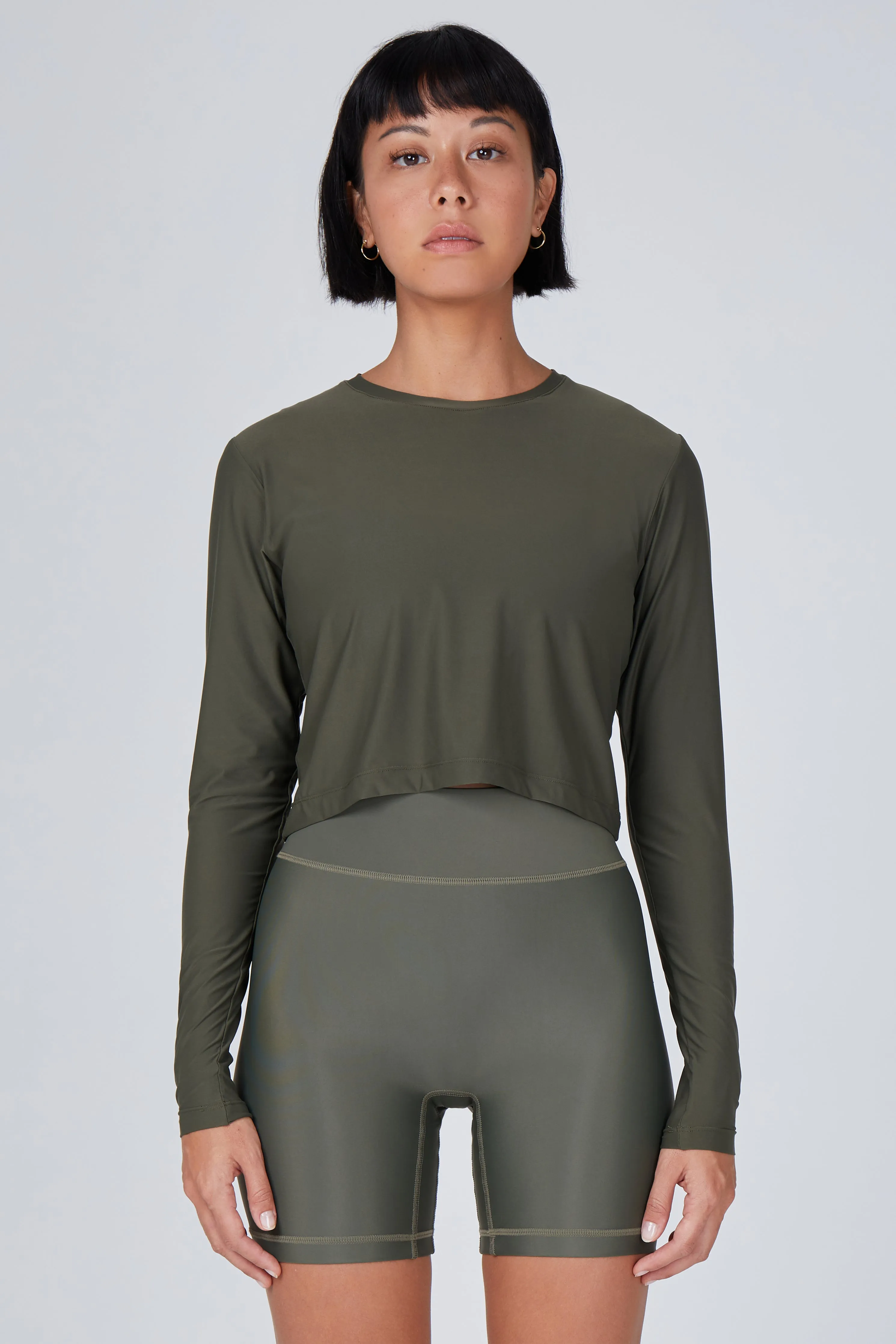 Elin Ultra Lightweight Long Sleeve Crop | Recycled Nylon | Olive