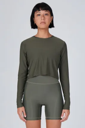 Elin Ultra Lightweight Long Sleeve Crop | Recycled Nylon | Olive
